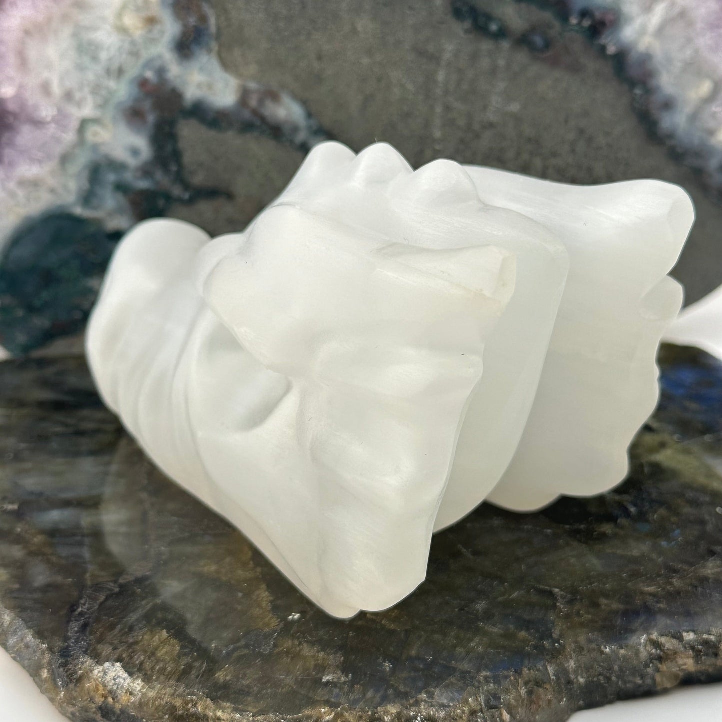 close up of the details on the back of the engraved dragon head 
