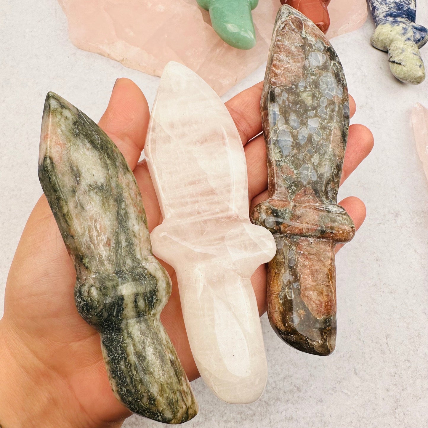 Crystal Gemstone Knifes - Medium size in hand for size reference 
