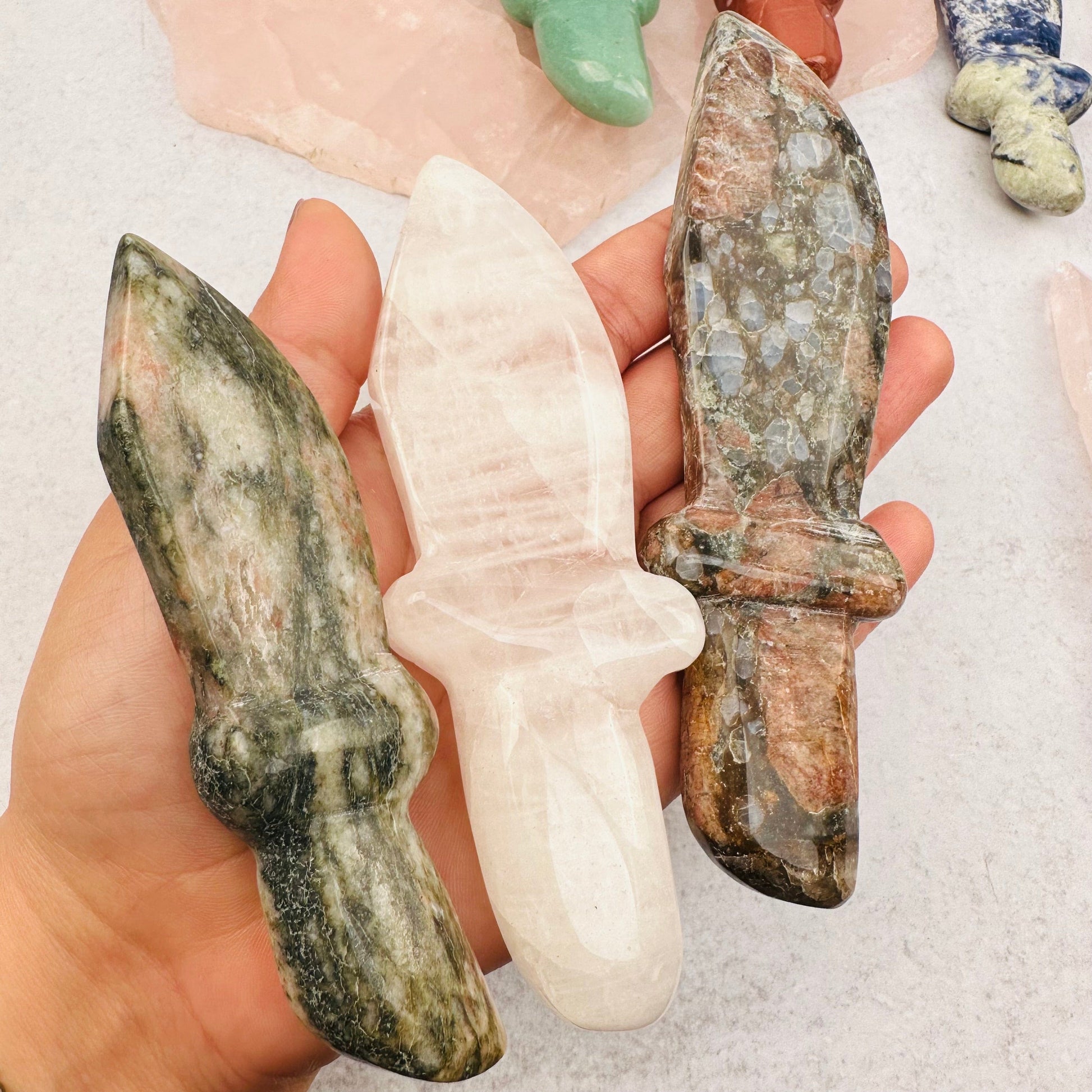 Crystal Gemstone Knifes - Medium size in hand for size reference 