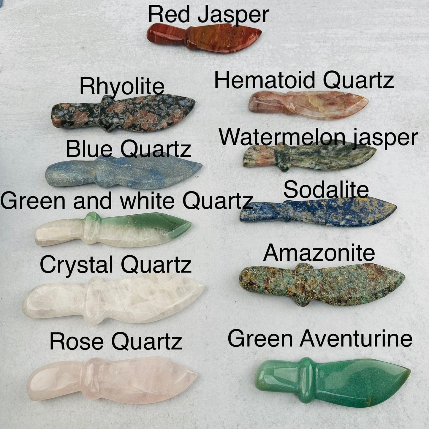 Crystal Gemstone Knife - Large next to its crystal name