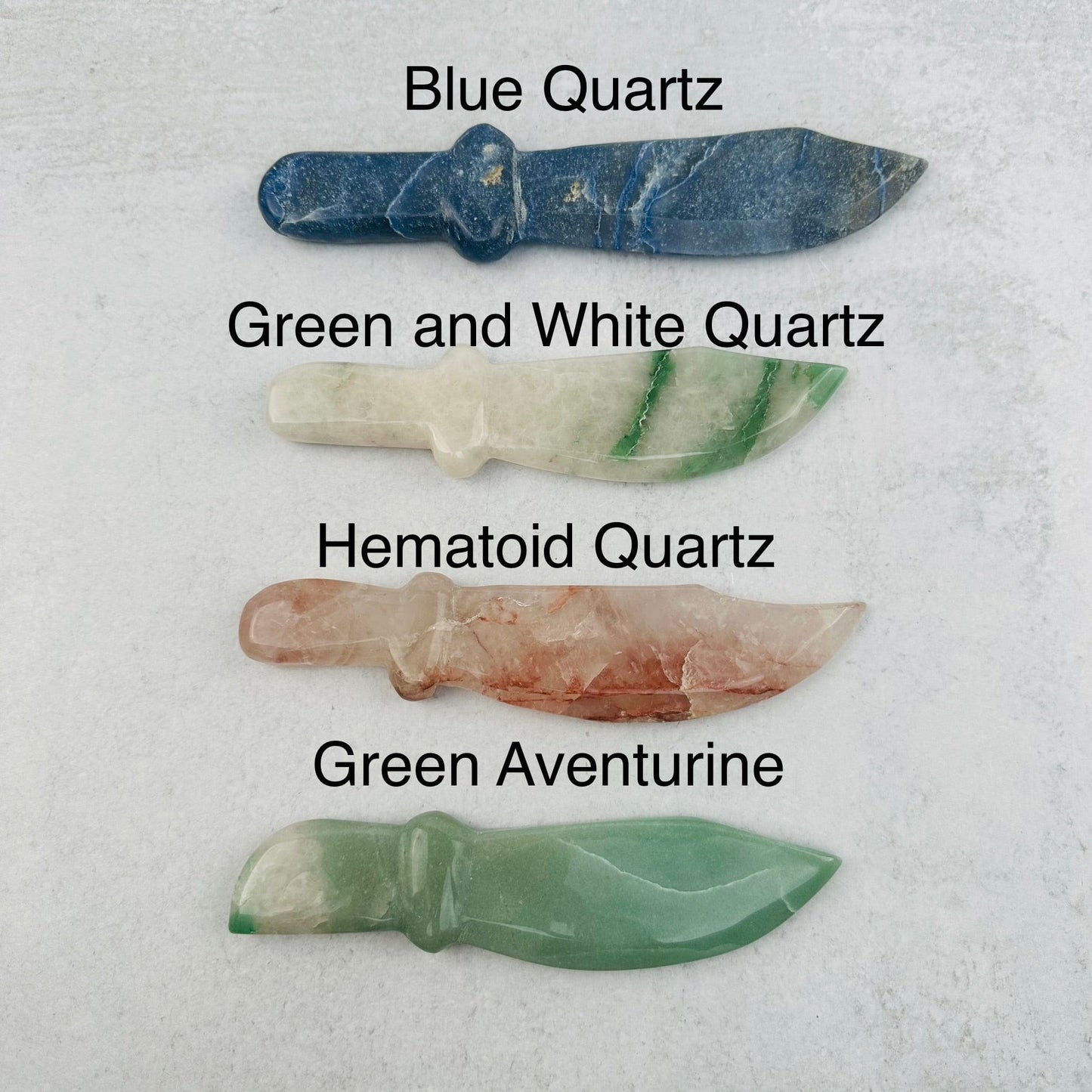 Crystal Gemstone Knife - Extra Large next to its crystal name