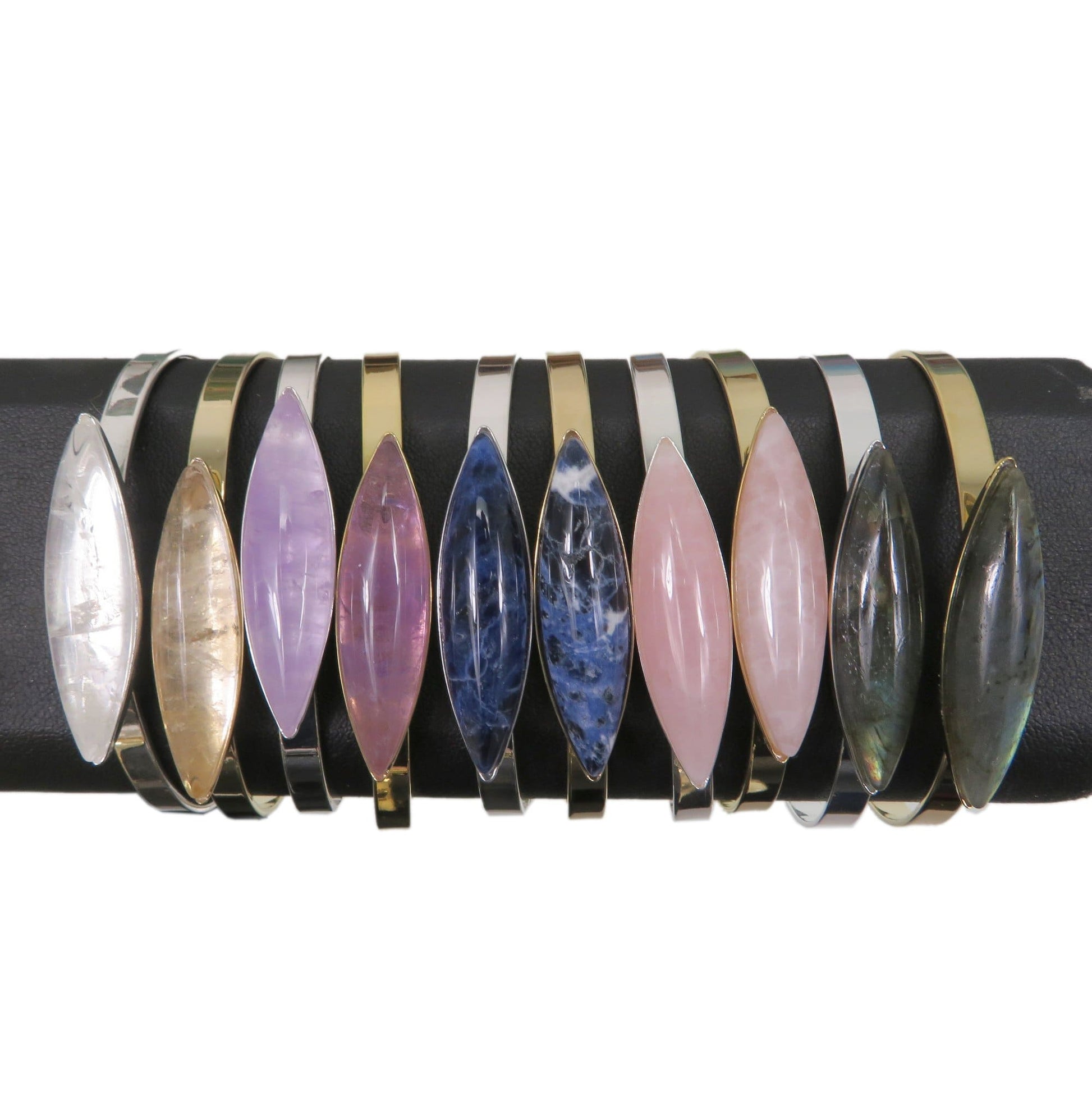 marquise stone bracelets on a display