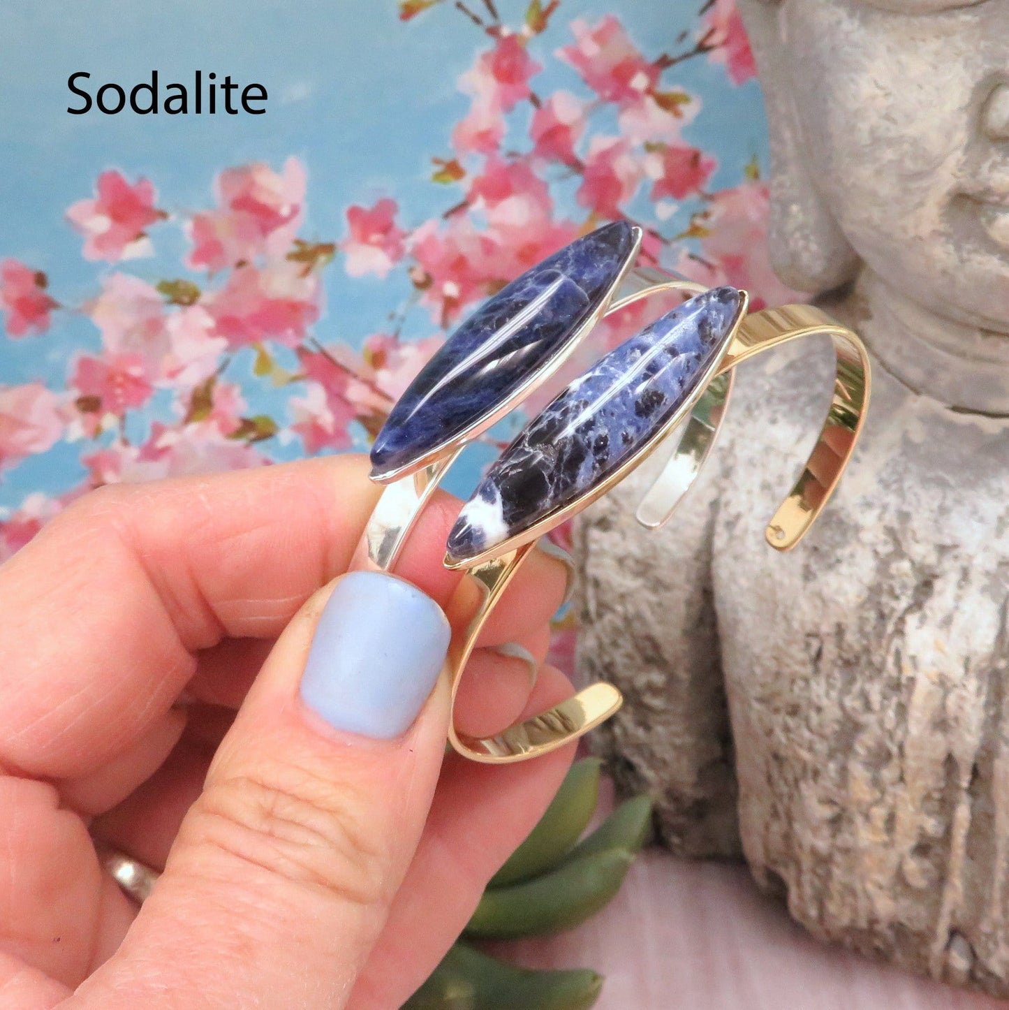 sodalite bracelets in a hand