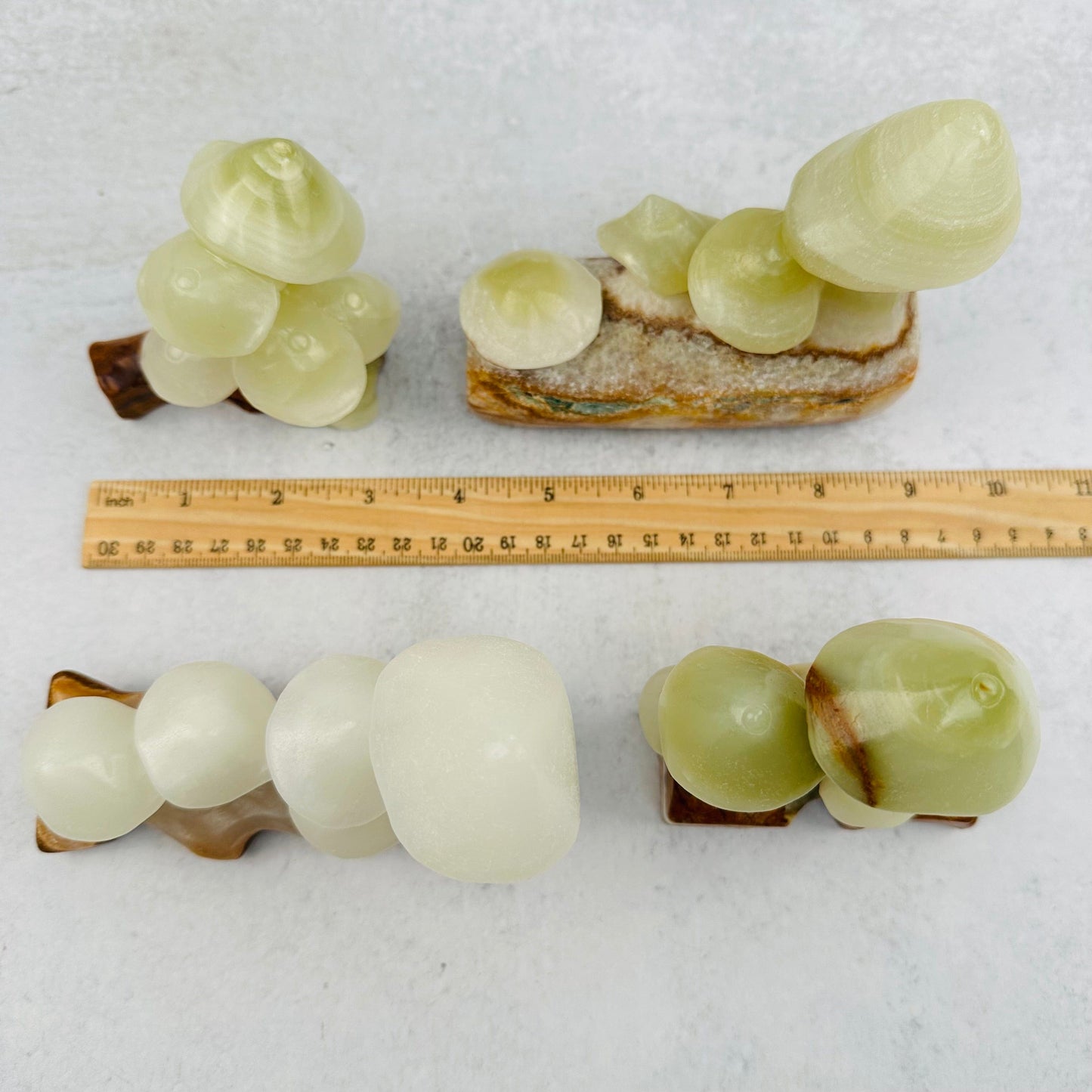 Calcite Crystal Mushroom Display next to a ruler for size reference 