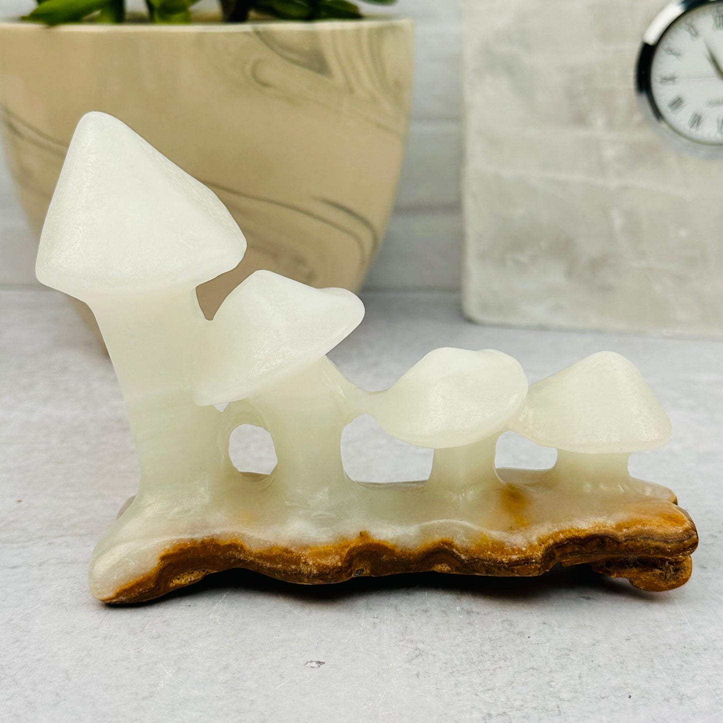 Calcite Crystal Mushroom Displayed as home decor