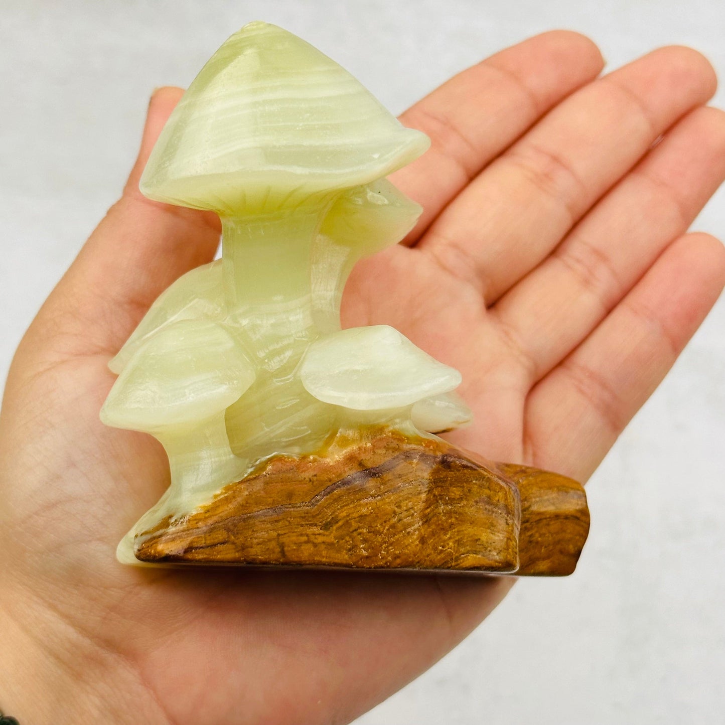 Calcite Crystal Mushroom in hand for size reference