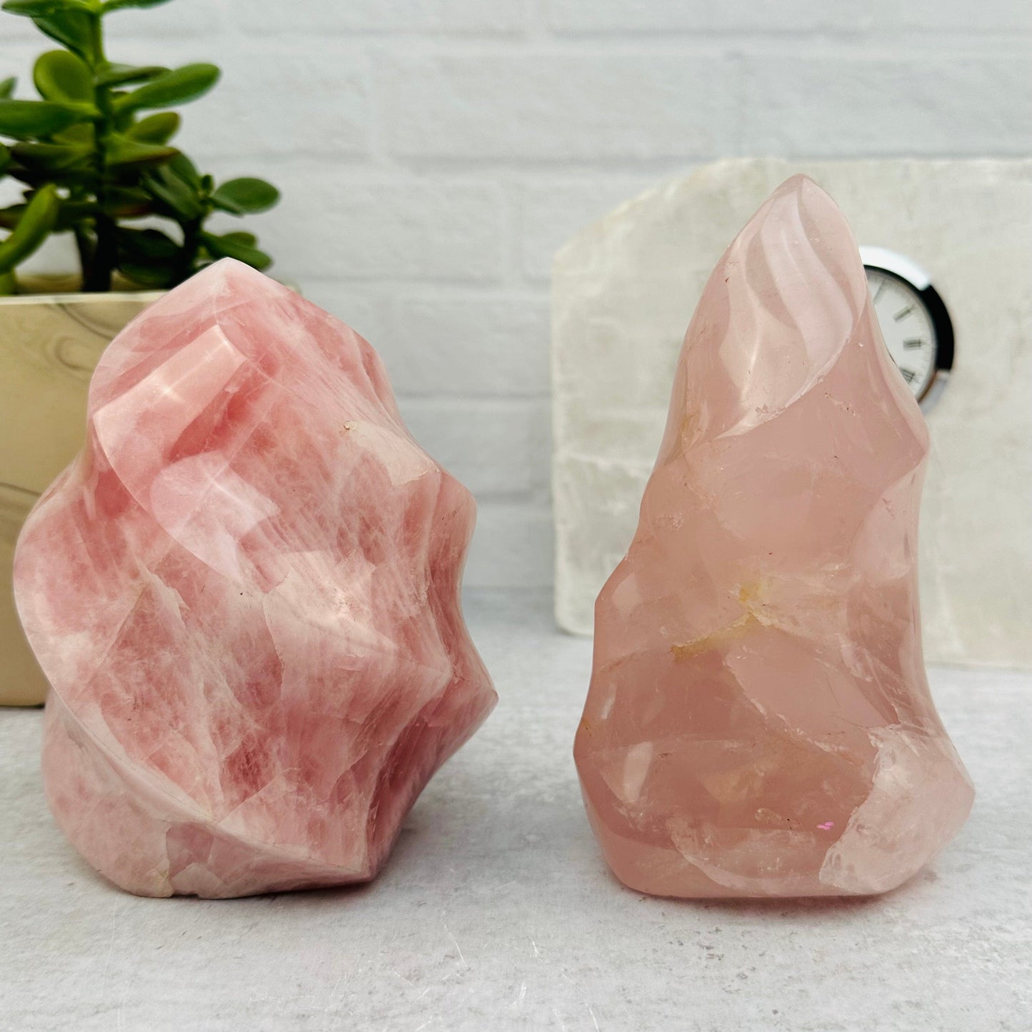 Rose Quartz Flame Towers displayed as home decor 