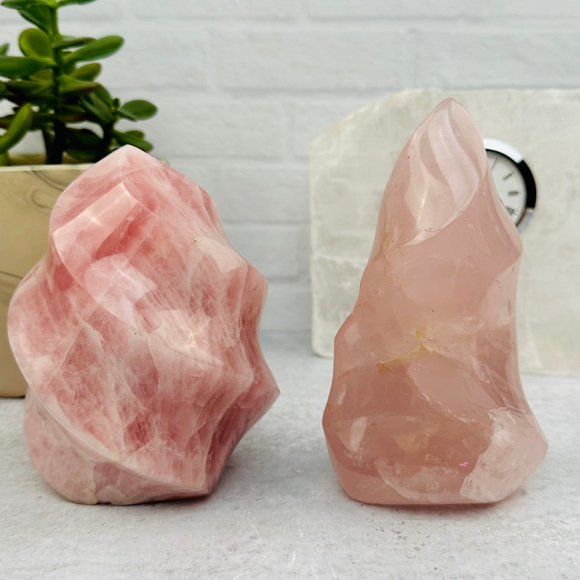 Rose Quartz Flame Towers displayed as home decor 