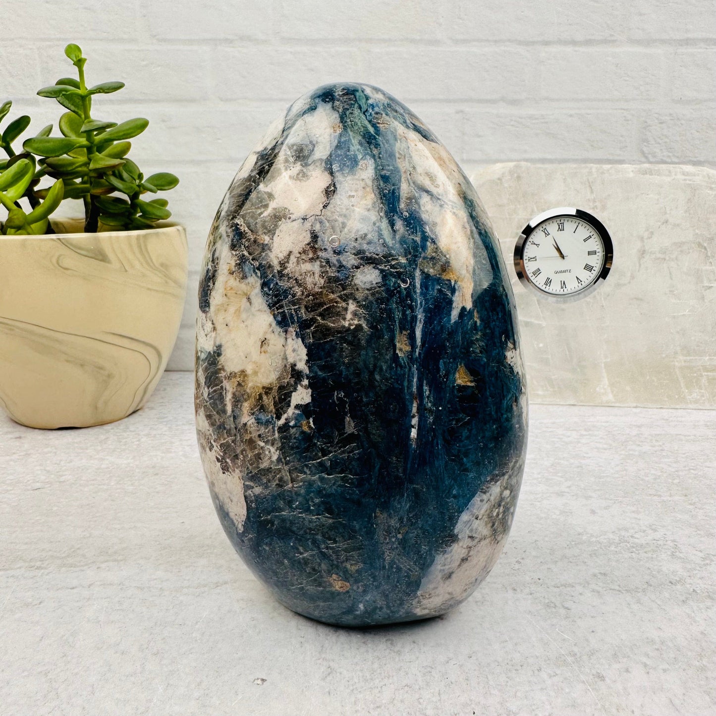 Dumortierite Cut base displayed as home decor 