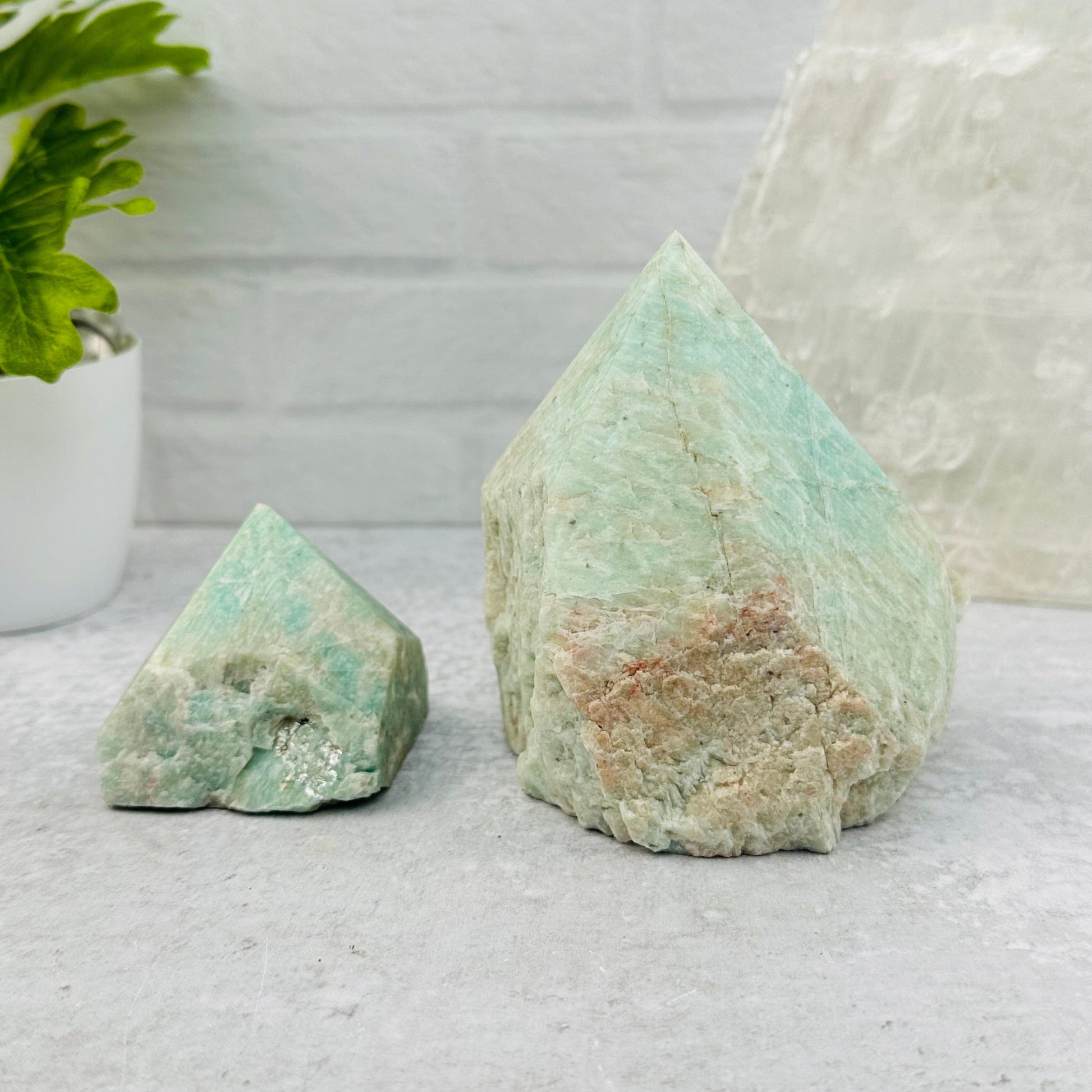Amazonite Semi Polished Points displayed as home decor 