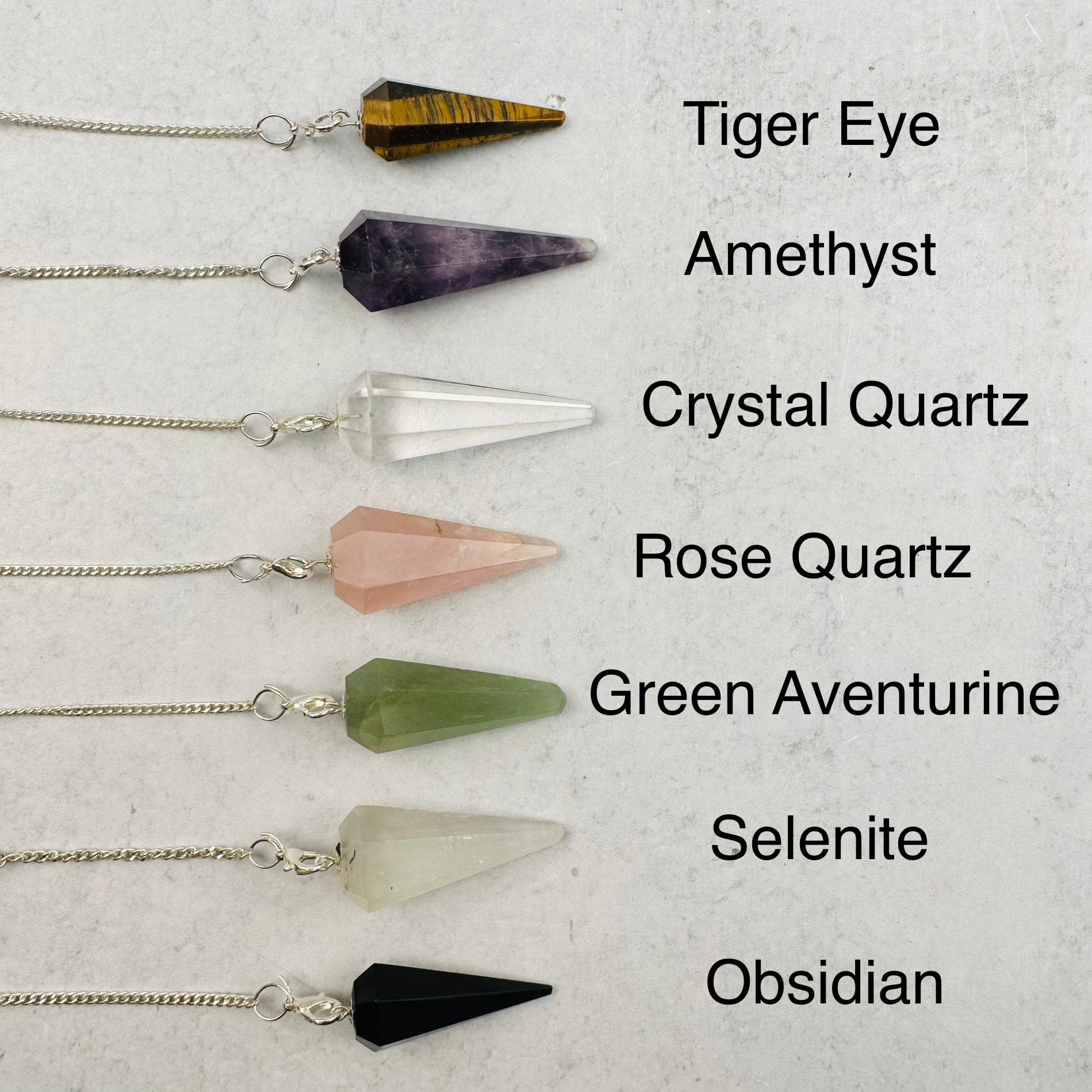 pendulum next to its crystal name 