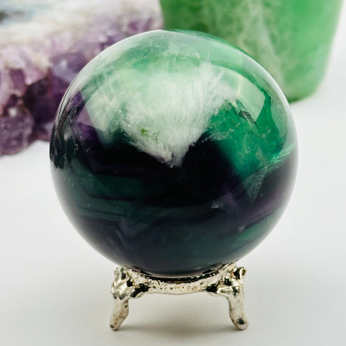 close up of the details on this crystal sphere 