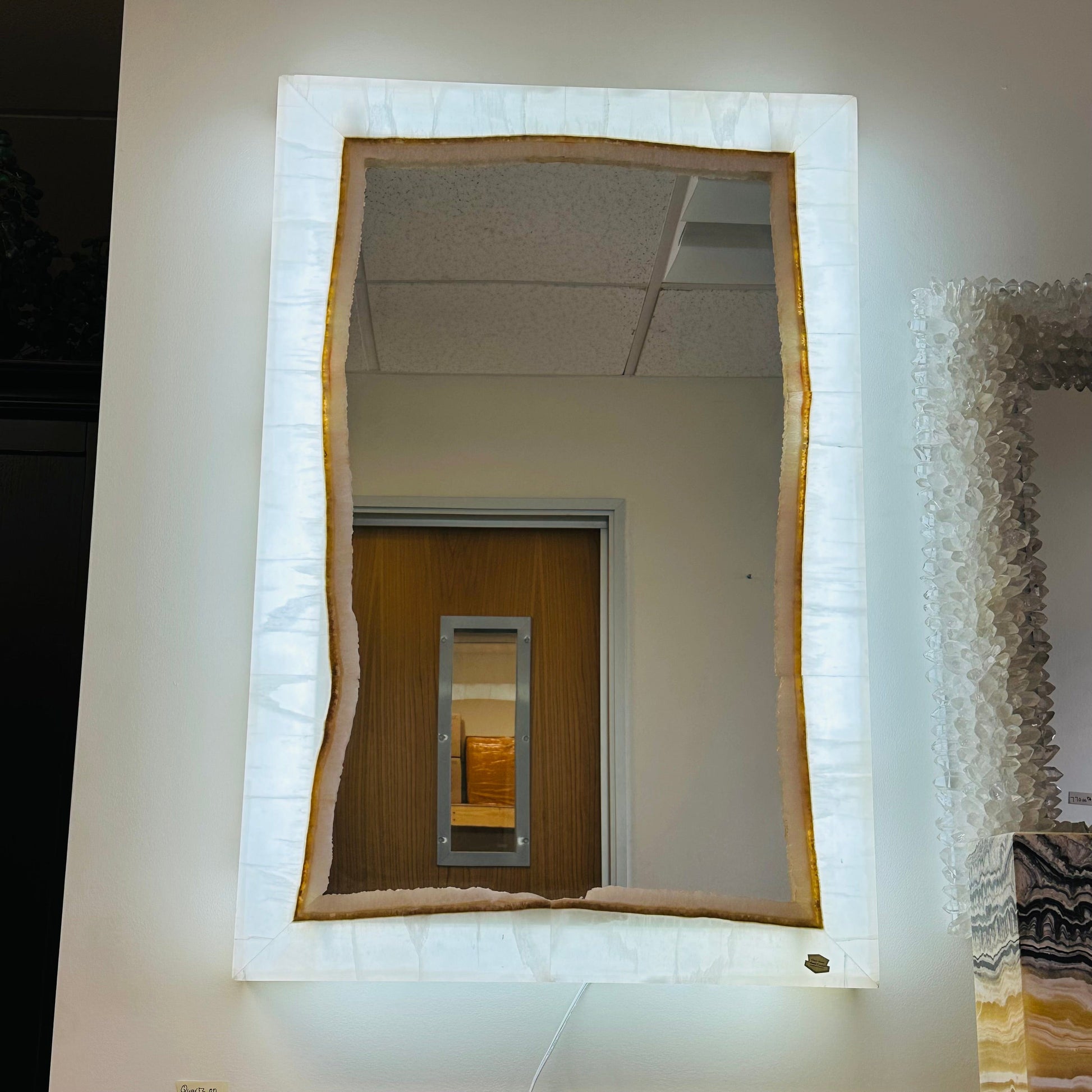 Mexican Onyx Mirror and Wall Lamp - Crystal Decor - 