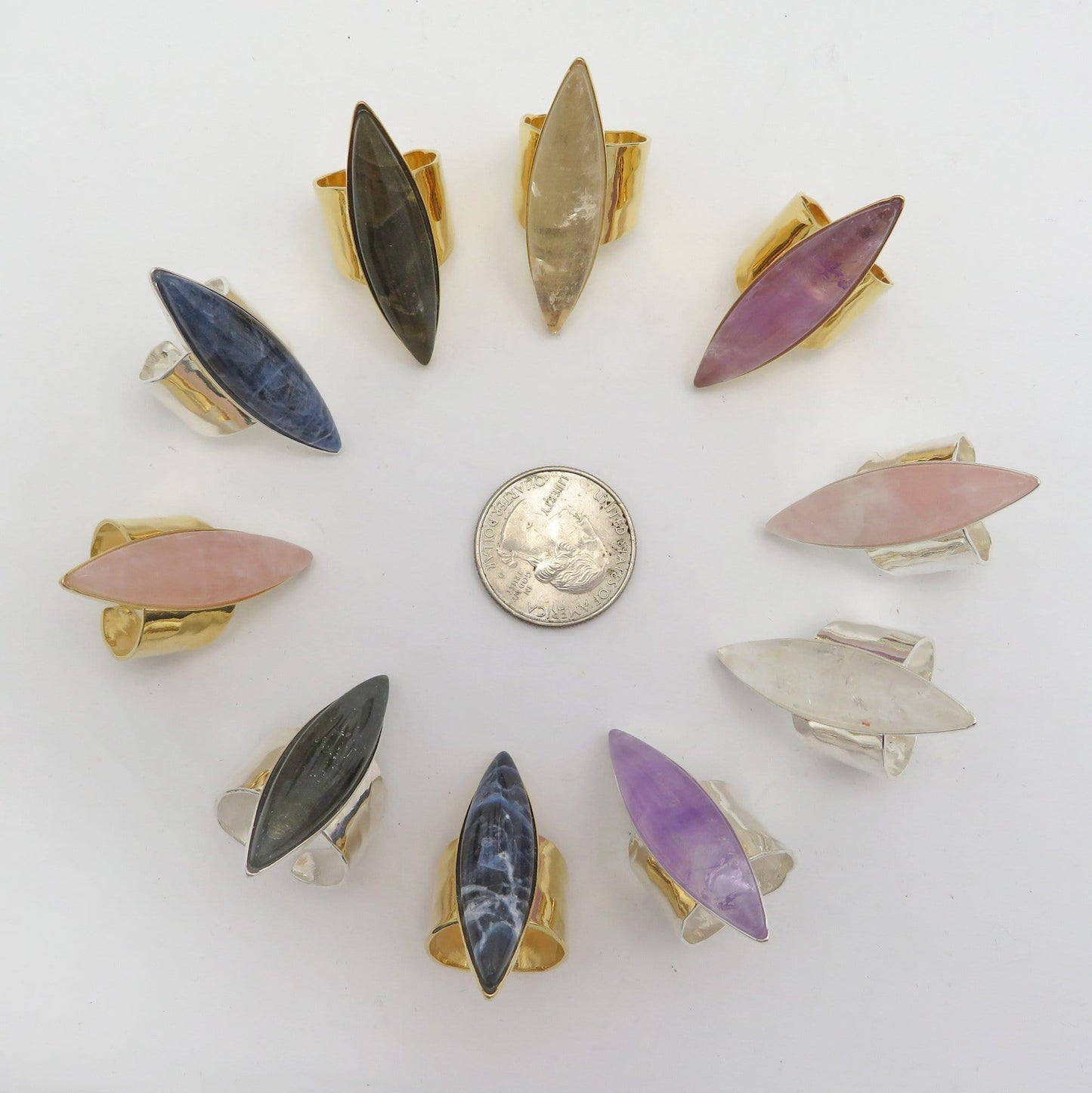 stone rings in a circle around a quarter