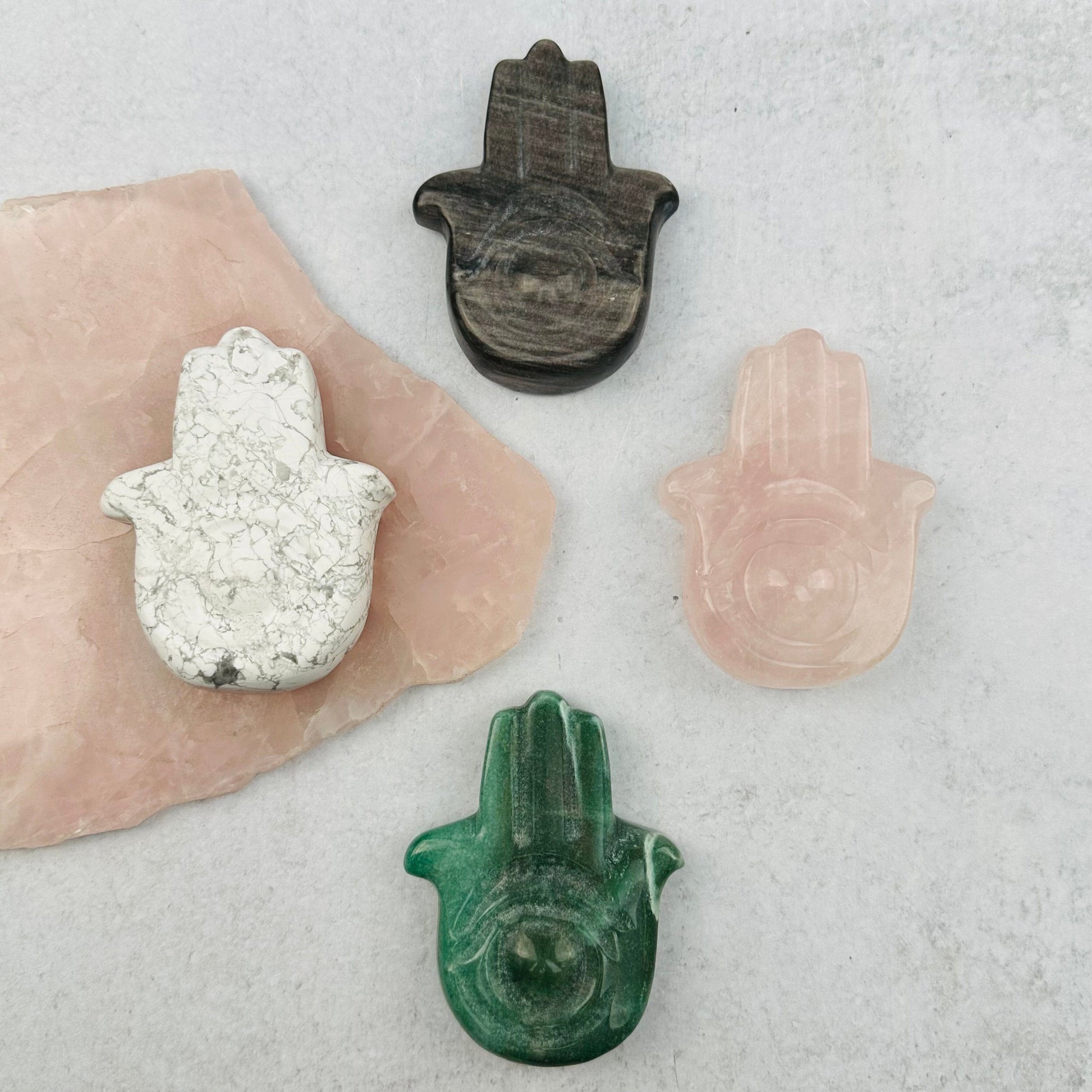 Carved Hamsa Hand Stone with Protective Eye 