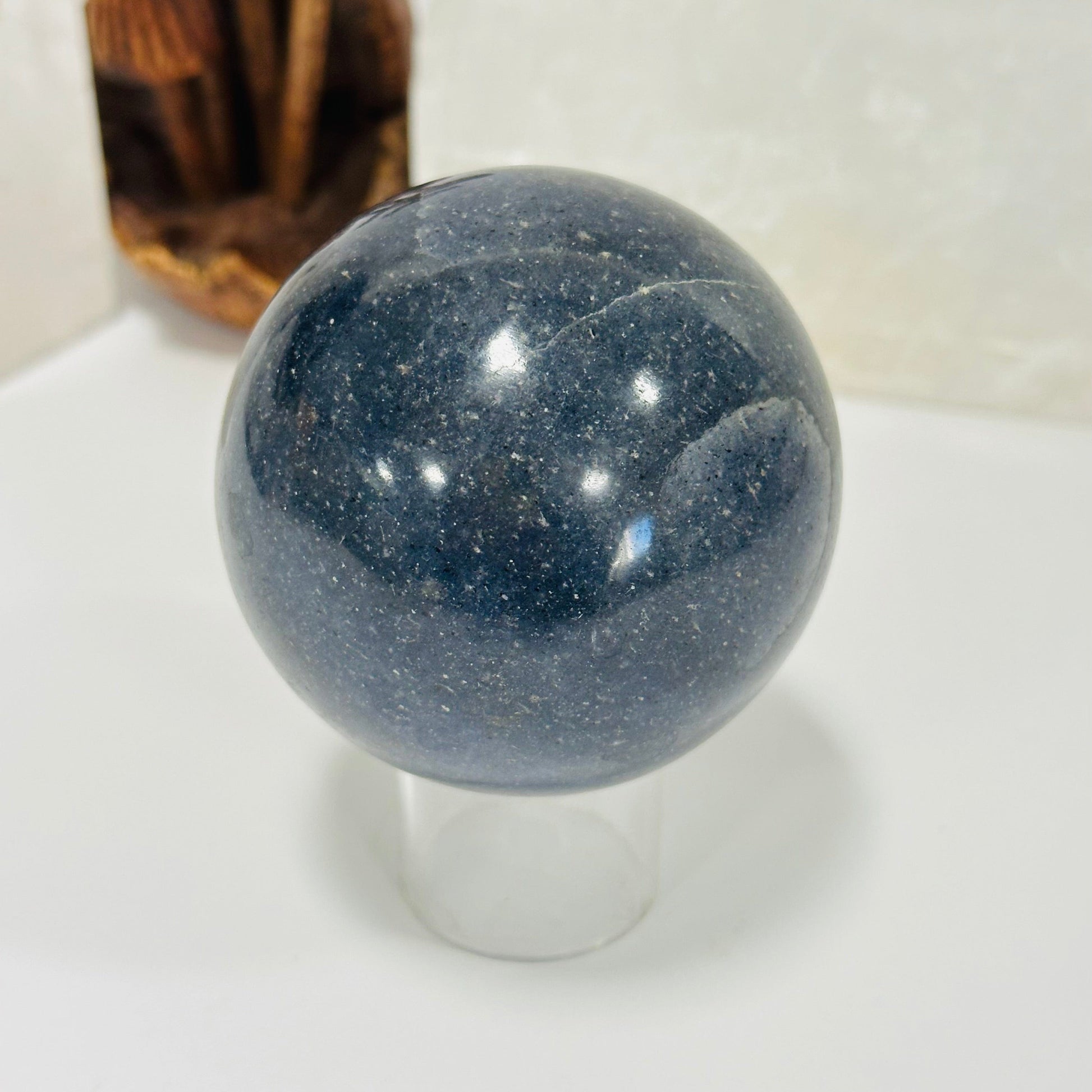 close up of the details on this crystal sphere 