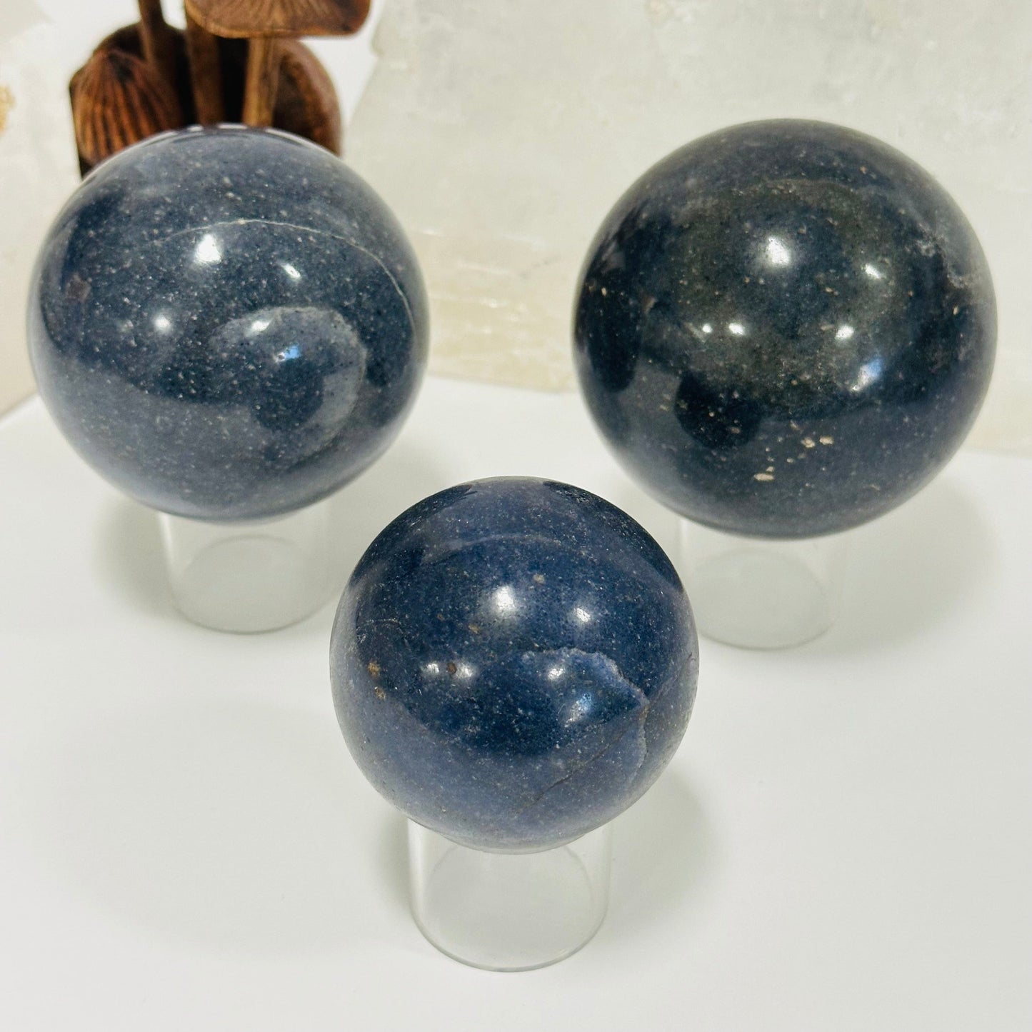 lazulite spheres displayed as home decor 