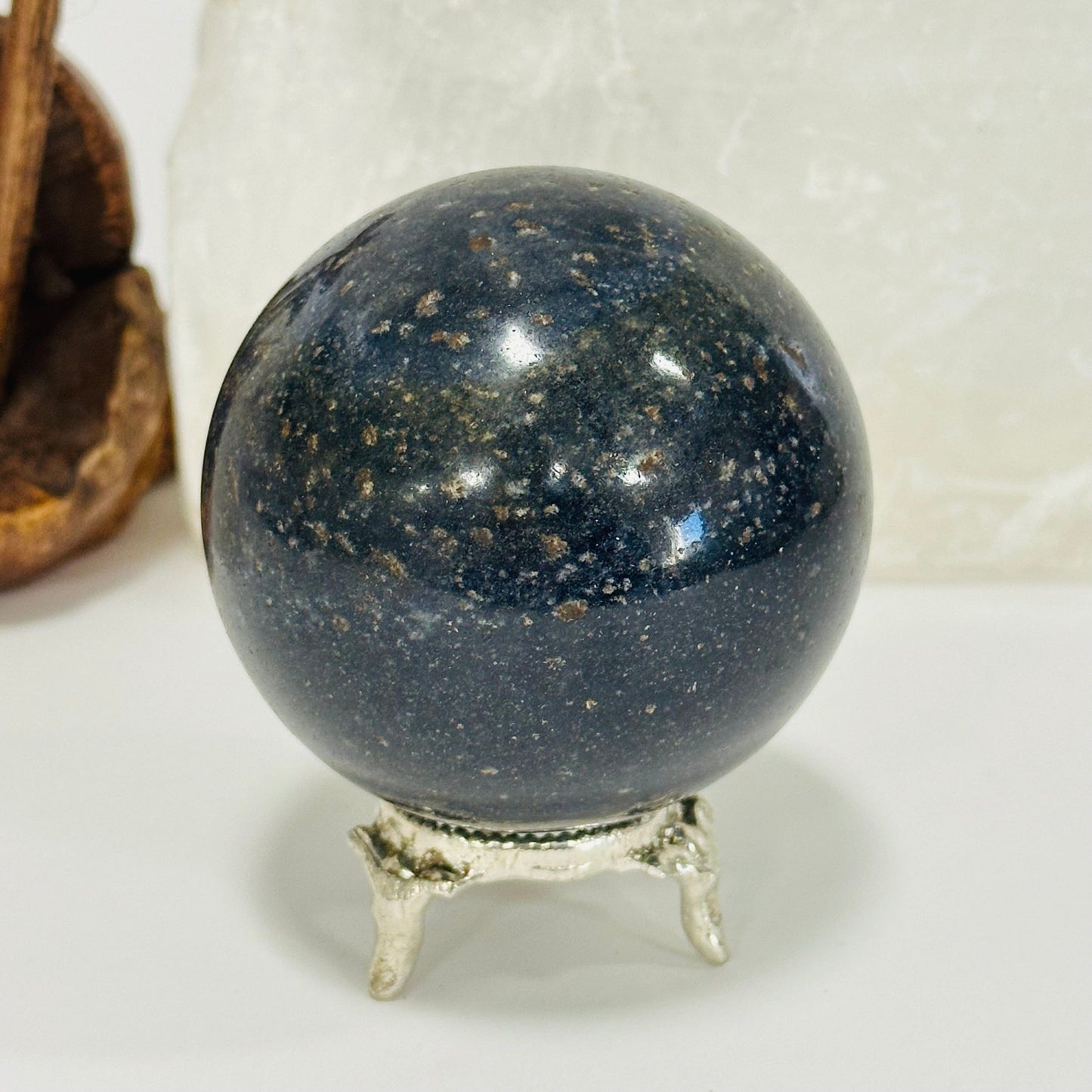 close up of the details on this crystal sphere 