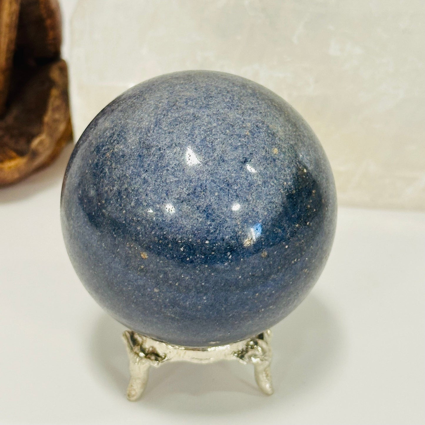 close up of the details on this crystal sphere 