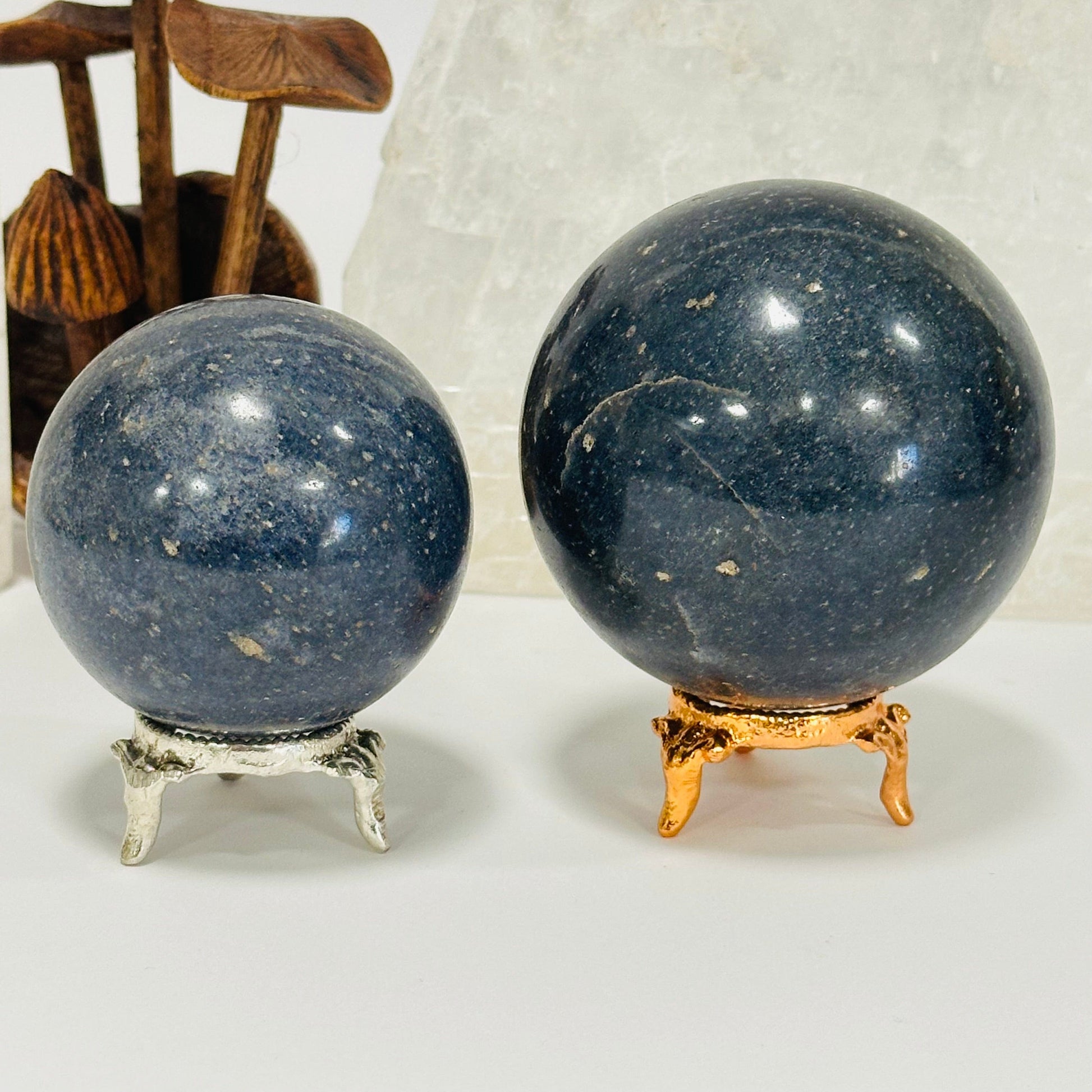 lazulite spheres displayed as home decor 