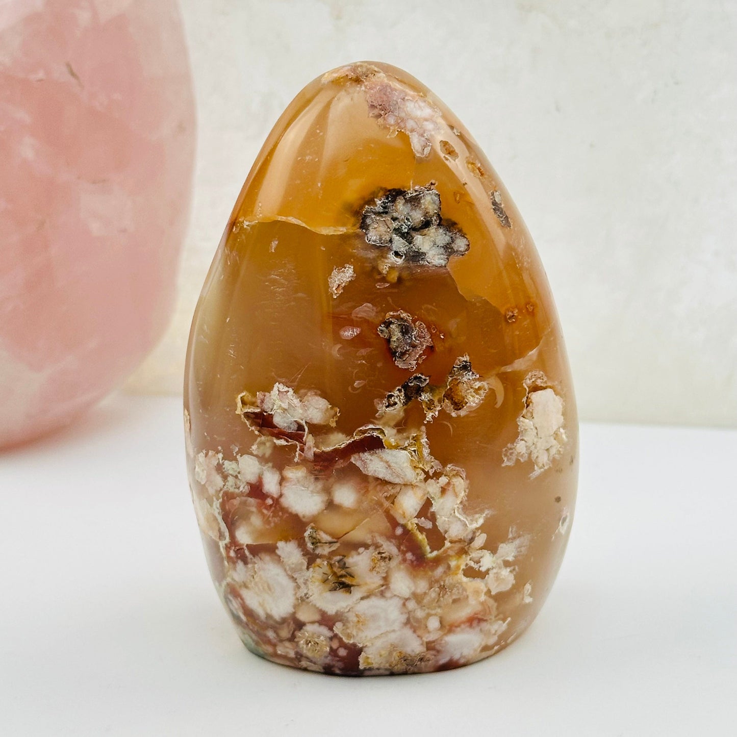 flower agate cut base crystal displayed as home decor 