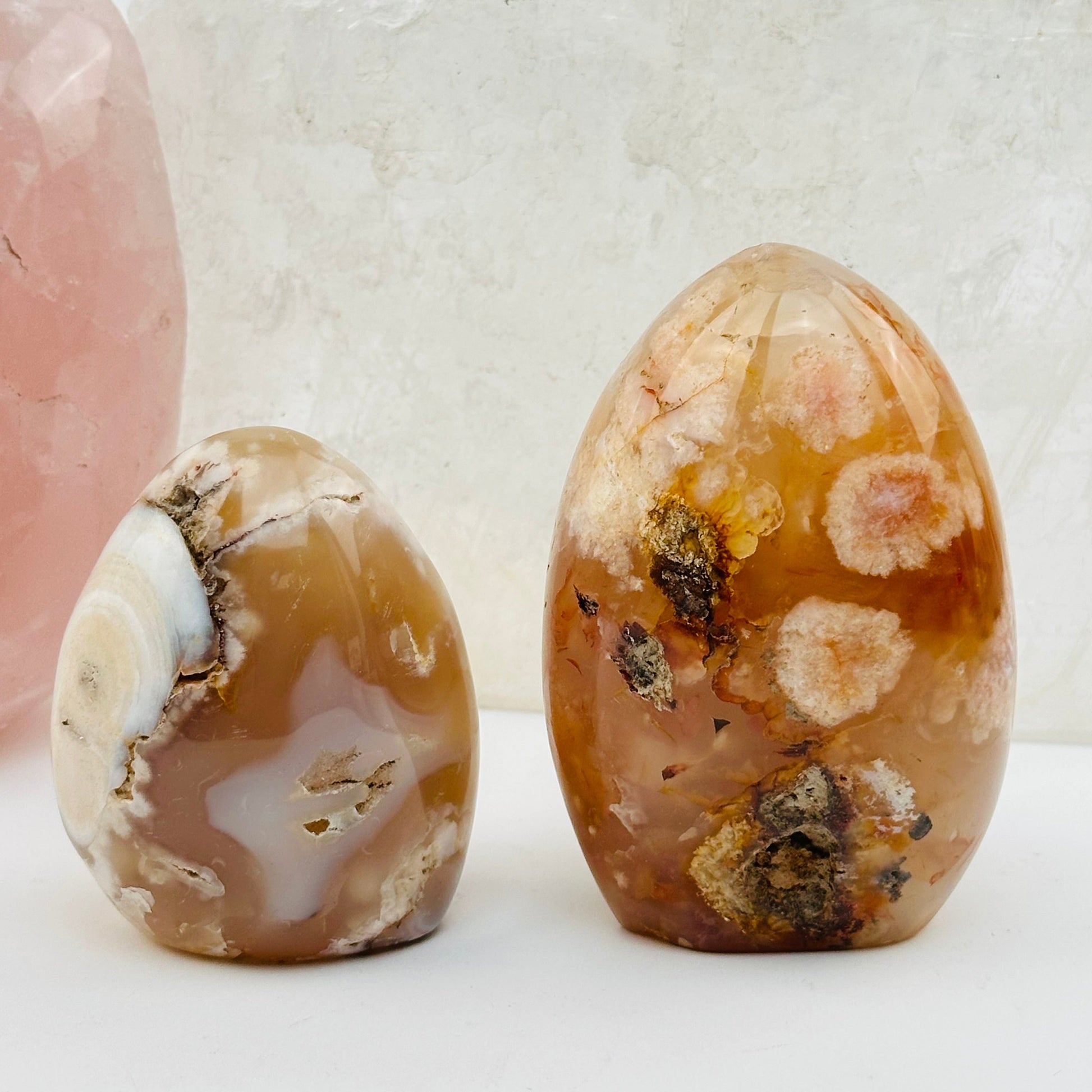flower agate cut base crystals displayed as home decor 