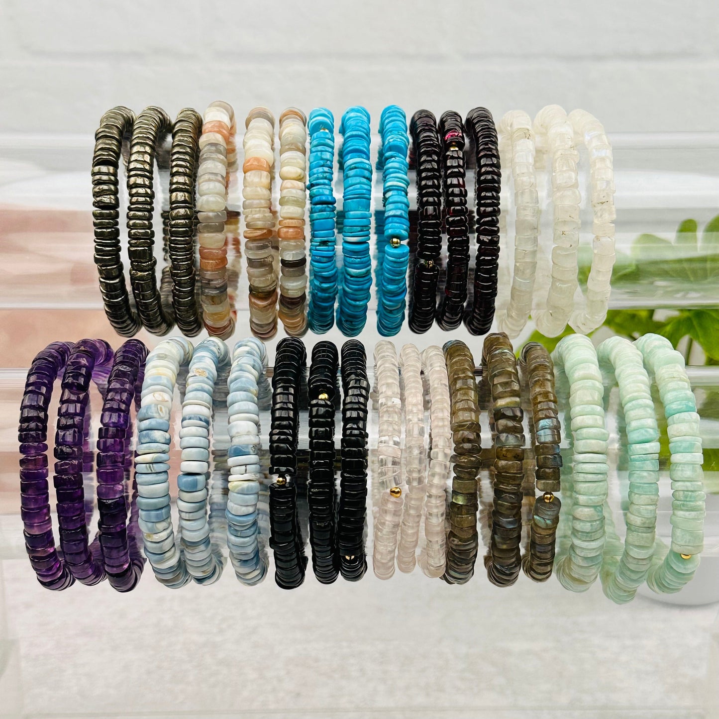 Gemstone Bracelets - 6mm Polished Bead with Gold Accent
