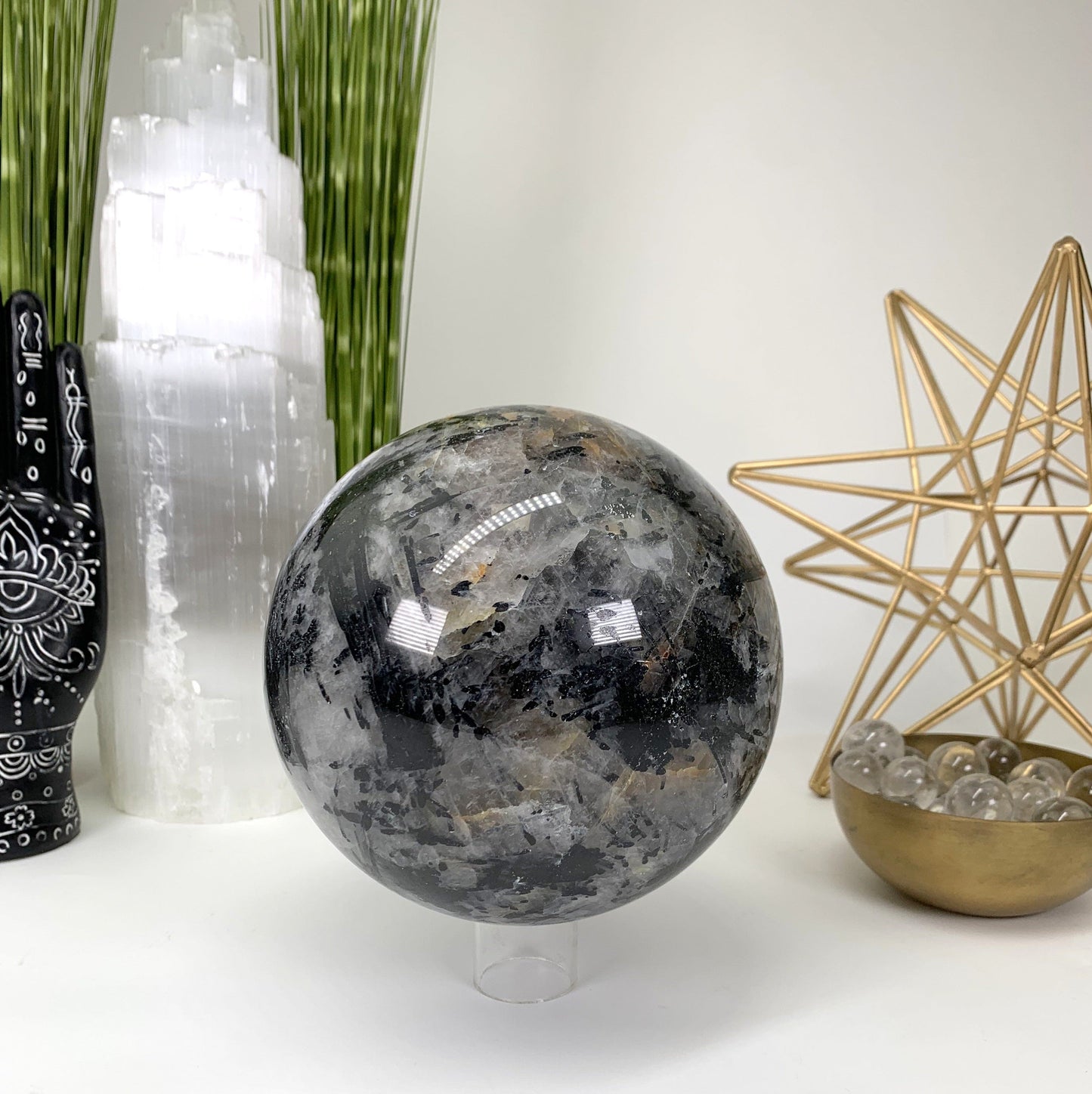 Picture of the front side of tourmaline Sphere.