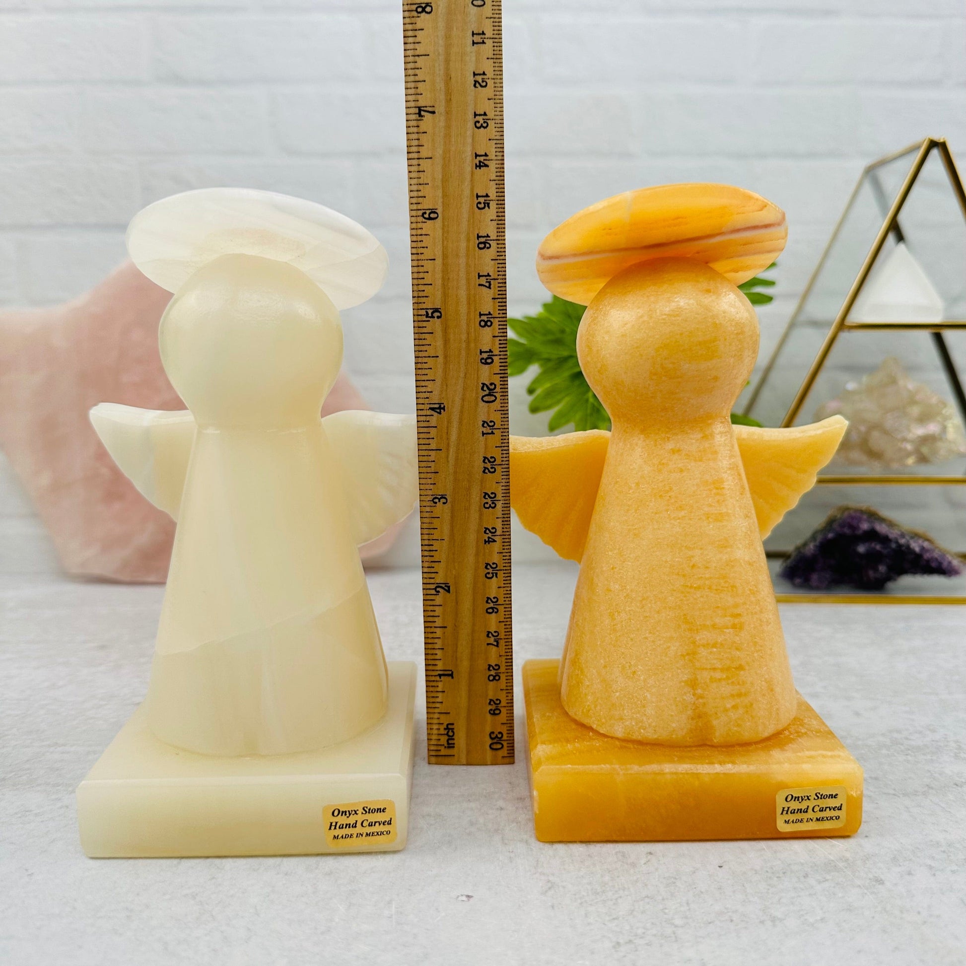 onyx lamps next to a ruler for size reference 
