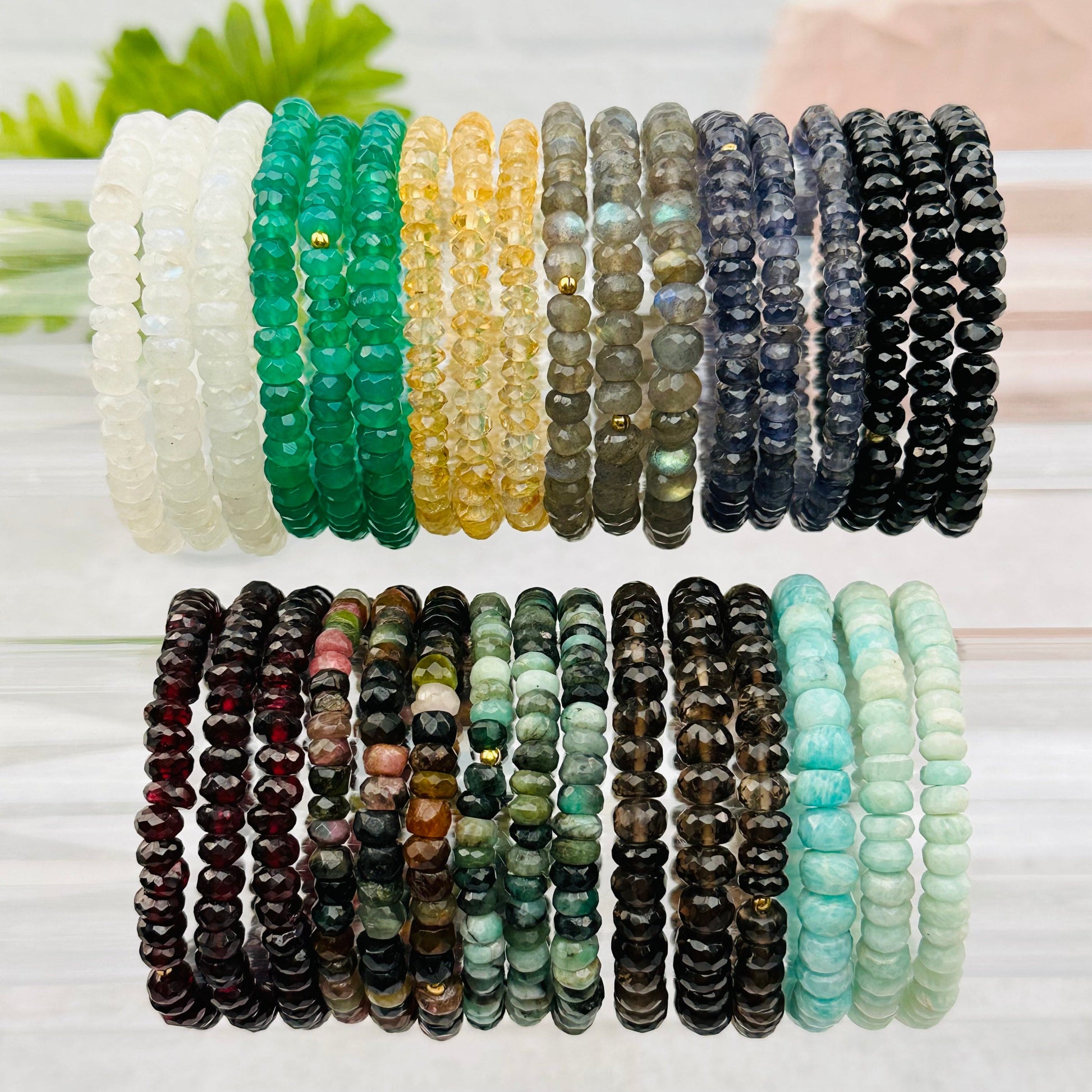 multiple Gemstone Bracelets - 6mm - Faceted Bead with Gold Accent