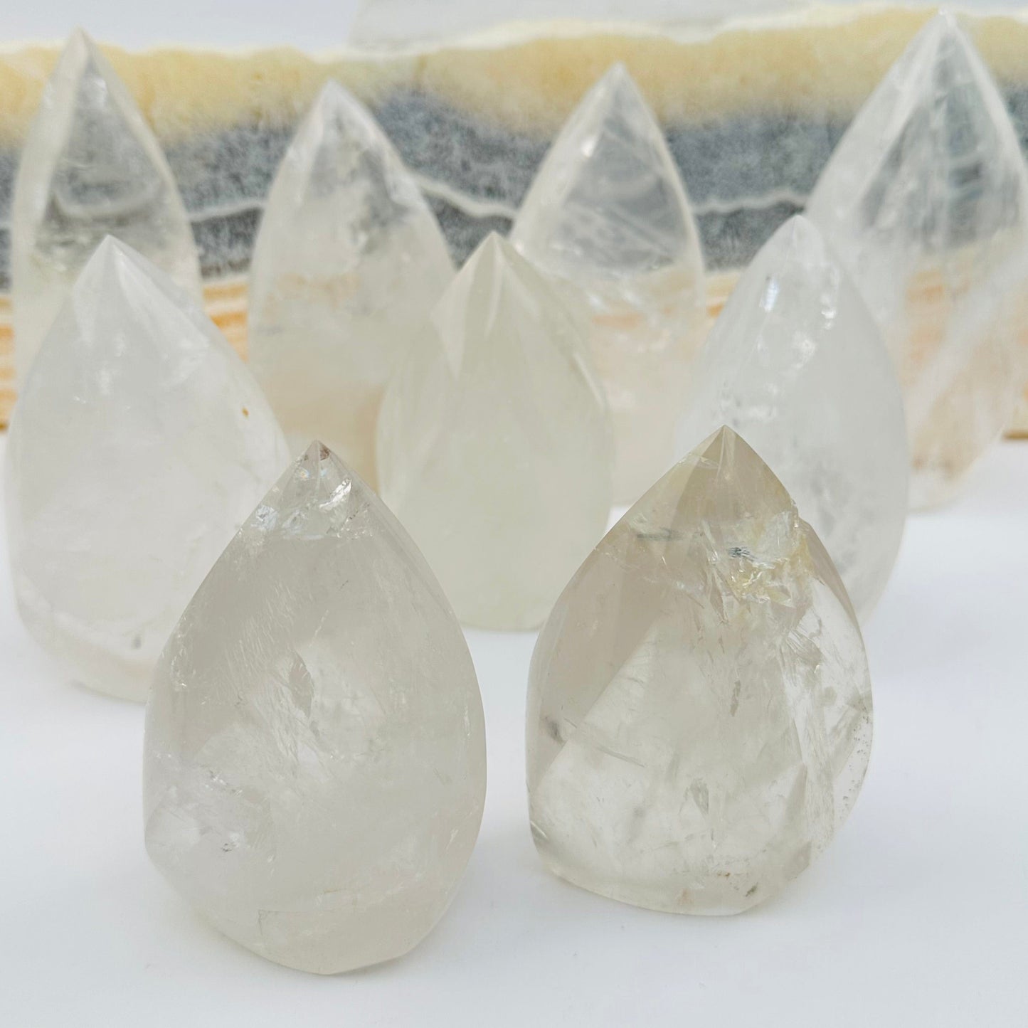 multiple crystal flame points displayed to show the differences in the sizes