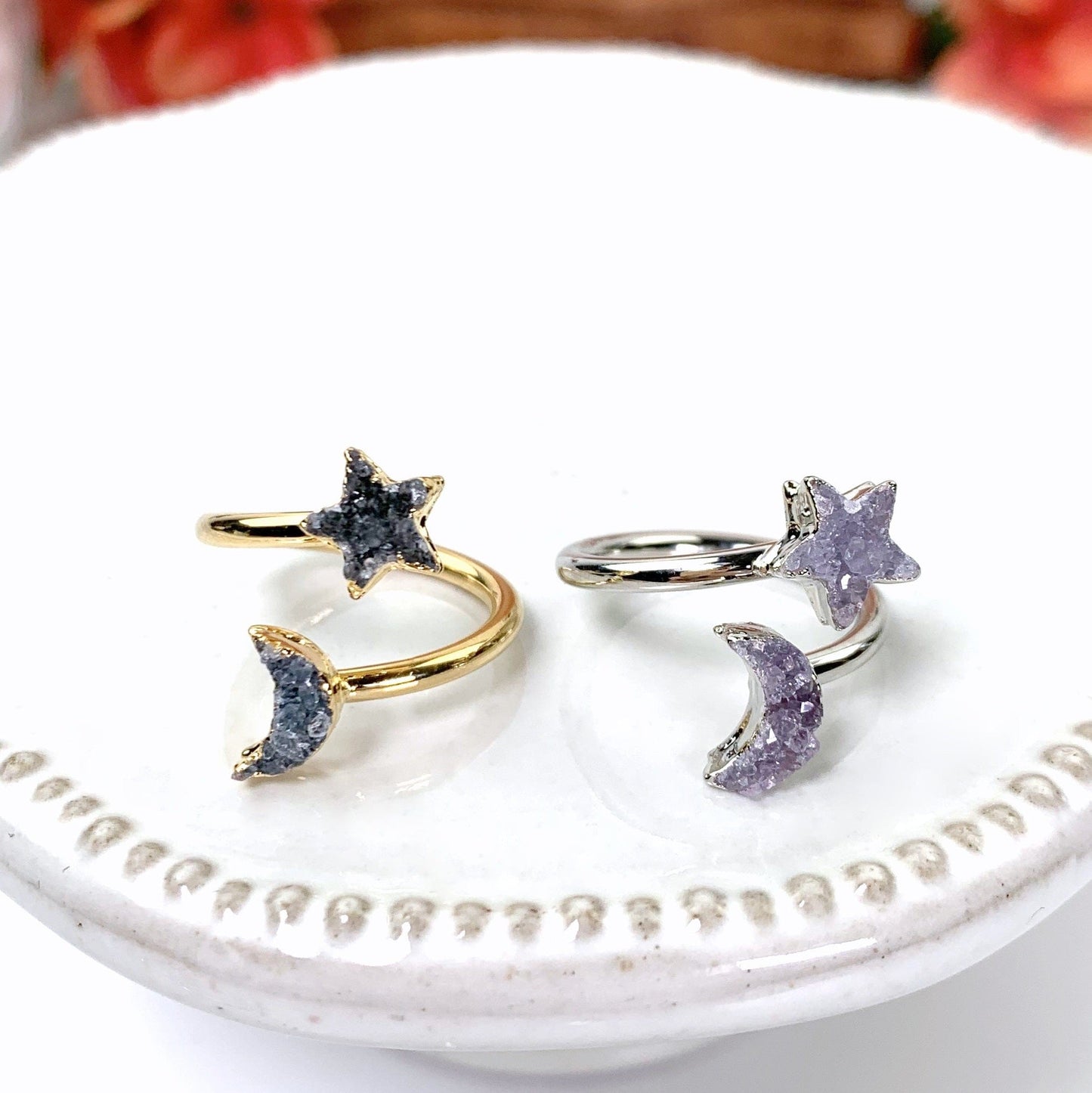 2 rings laid out on white background