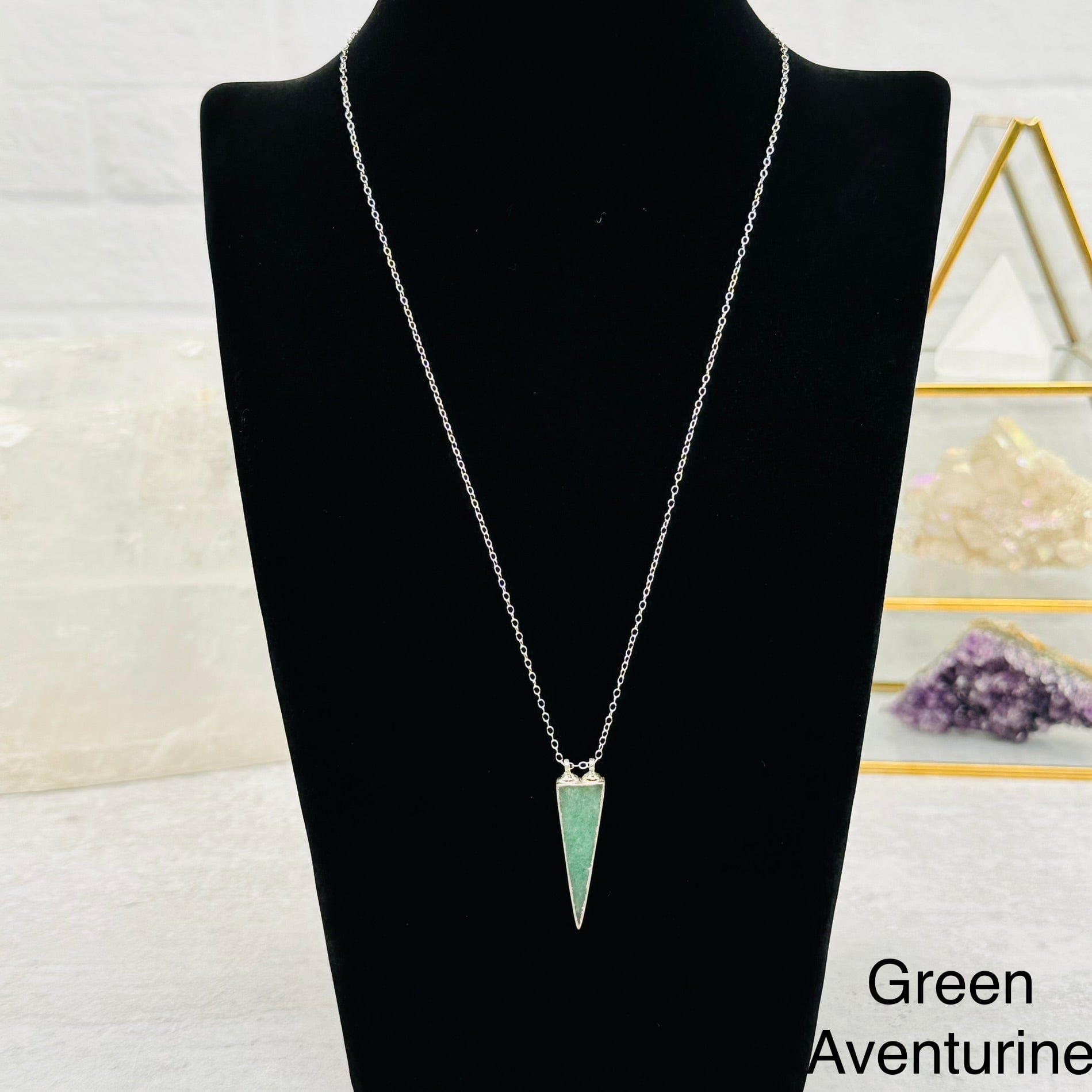 necklace displayed to show how it hangs 