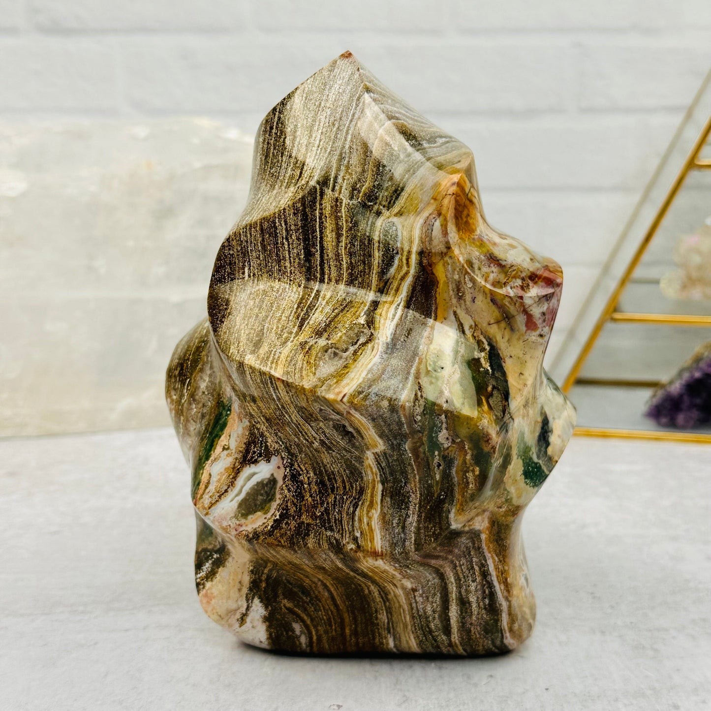 Ocean Jasper Flame Point displayed as home decor 
