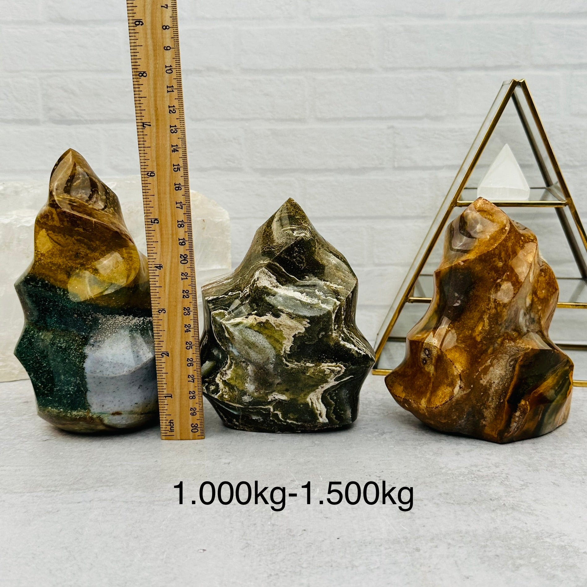 Ocean Jasper Flame Point - By Weight next to a ruler for size reference 