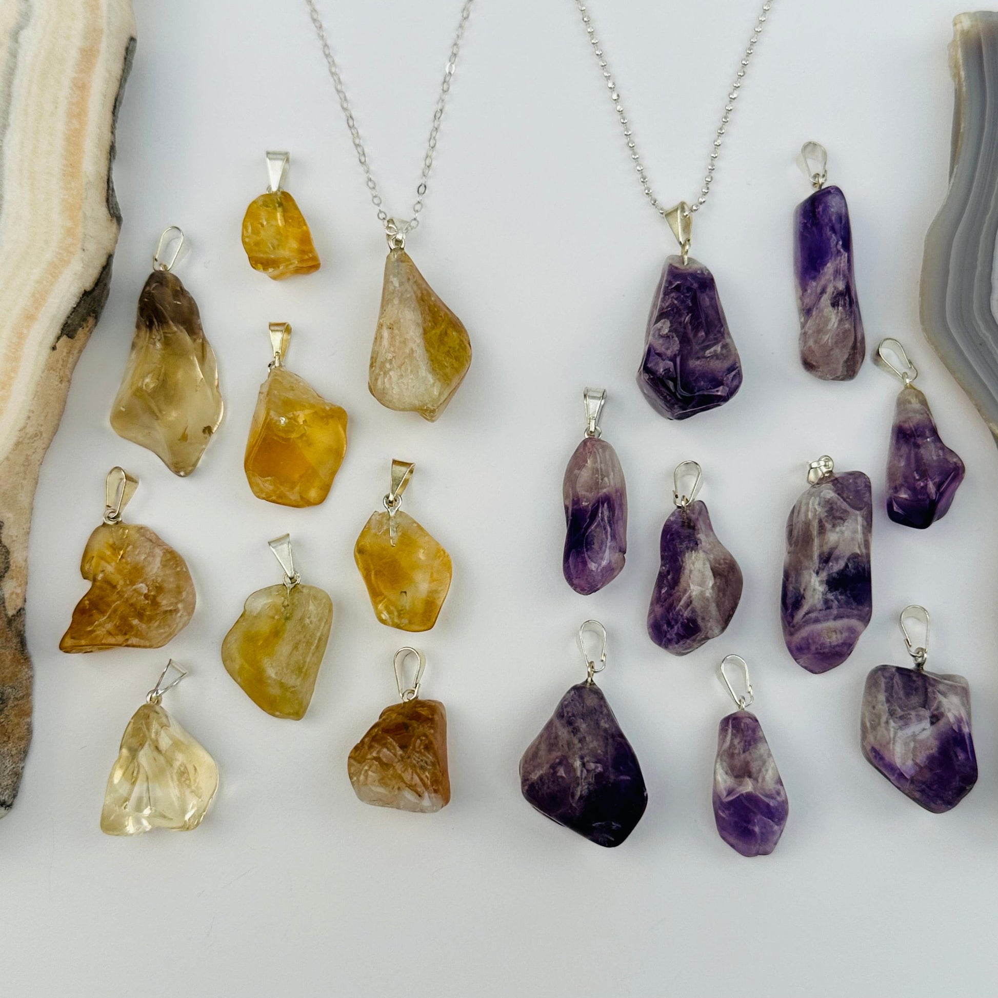 Tumbled Gemstone Pendants - Citrine or Chevron Amethyst