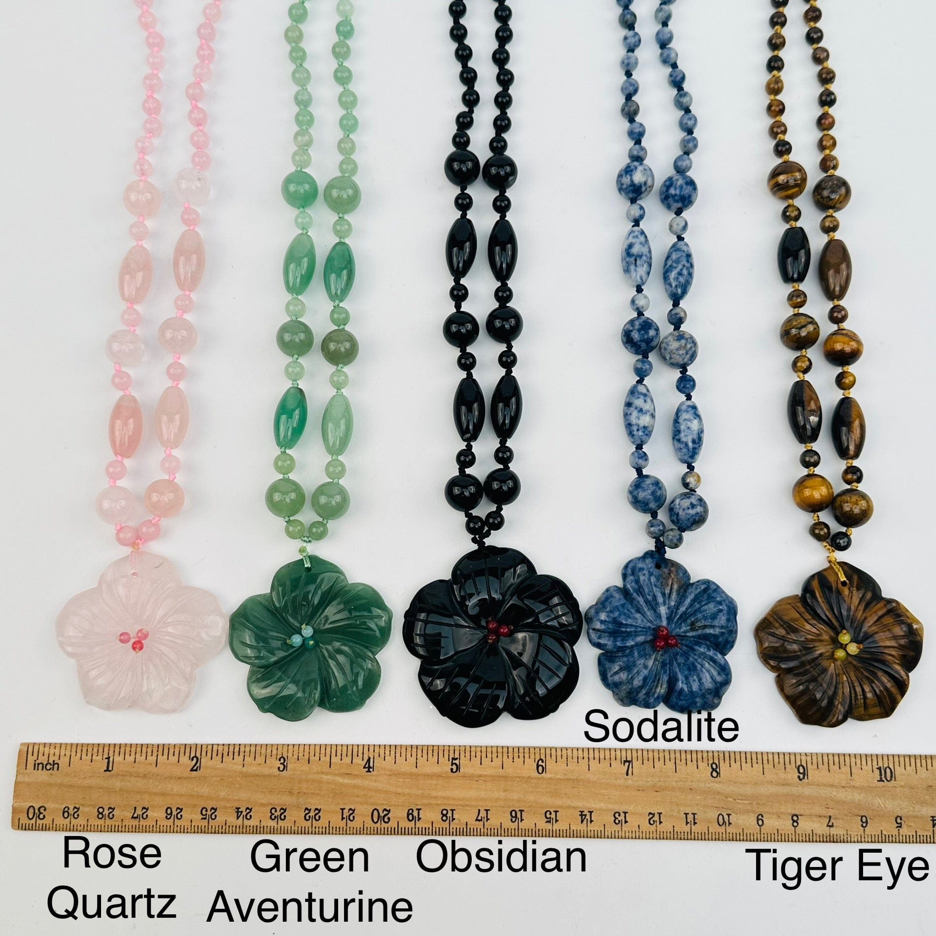 gemstone flowers next to their crystal name 