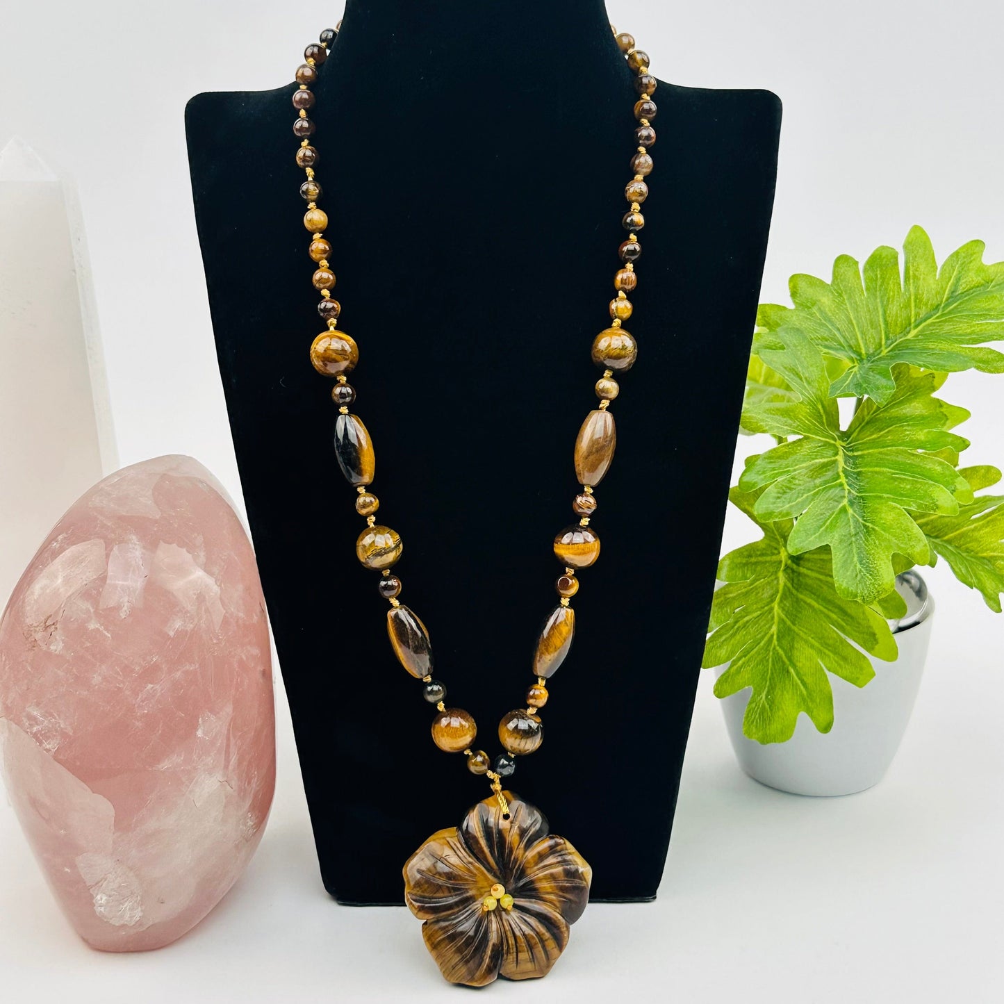 flower necklace available in tiger eye 