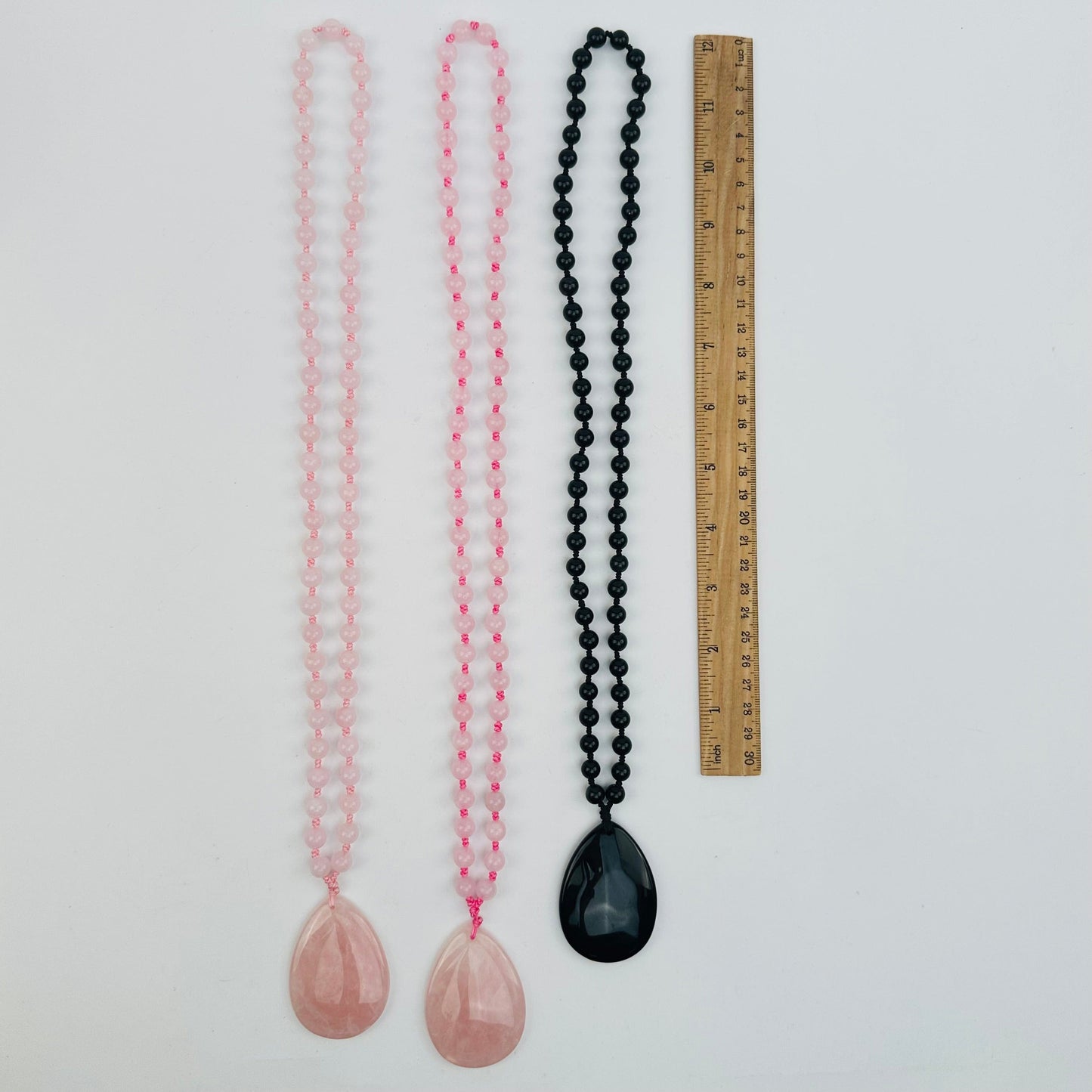 Crystal Tear Drop Pendant on Beaded Mala Necklace