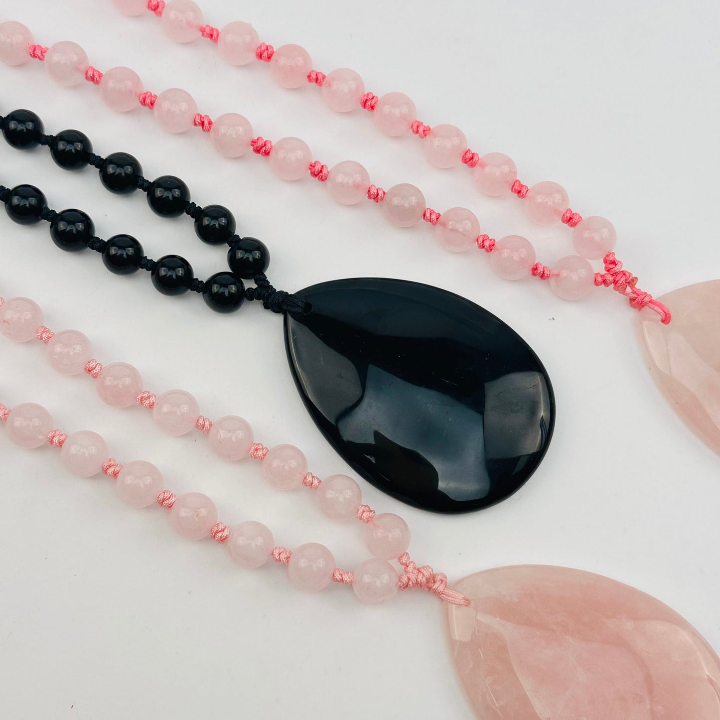 Crystal Tear Drop Pendant on Beaded Mala Necklace