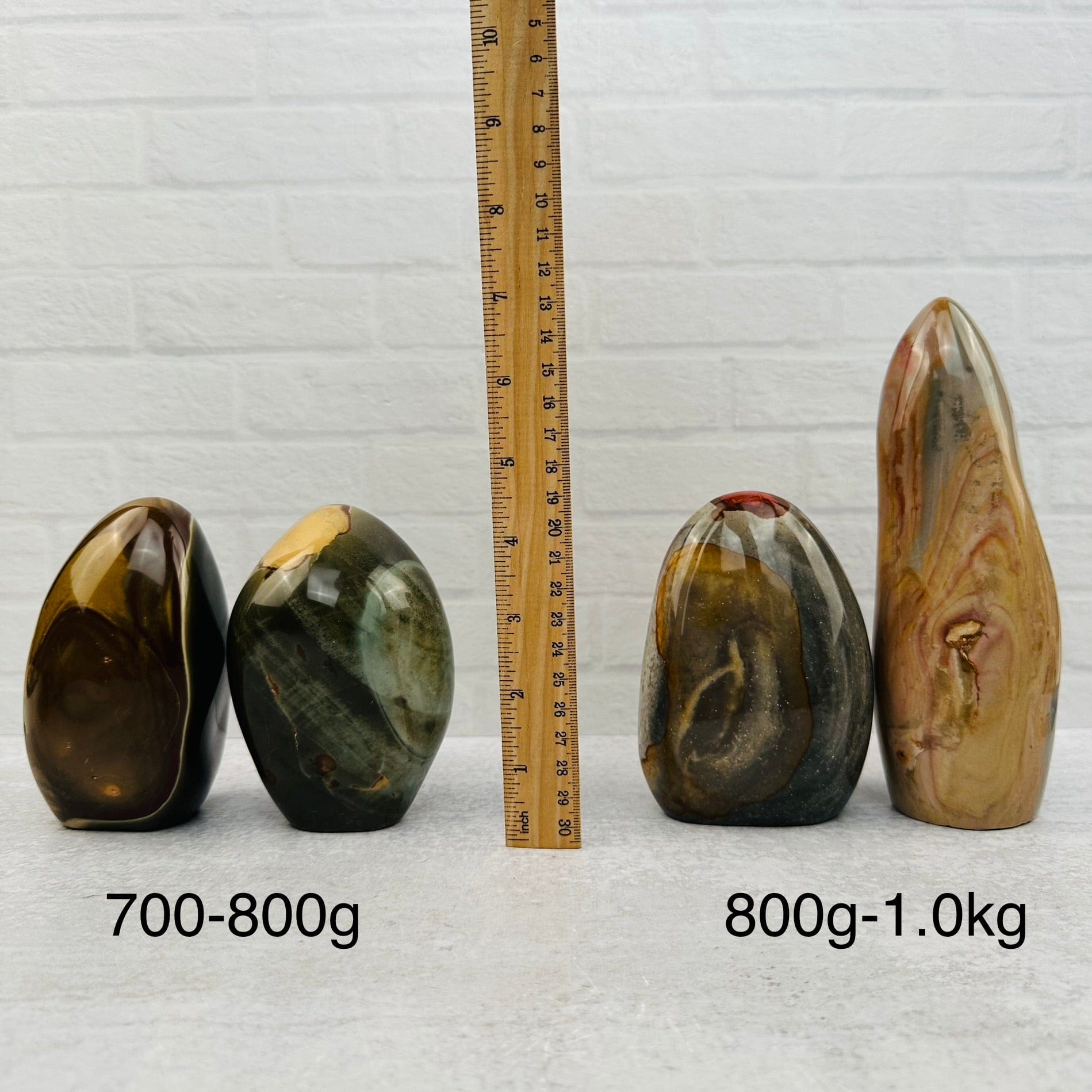 Polychrome Jasper Cut Base - YOU CHOOSE SIZE next to a ruler for size reference 