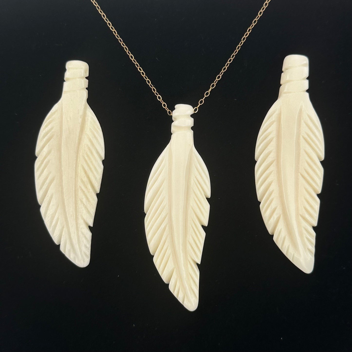 close up of the details on the large bone bead 