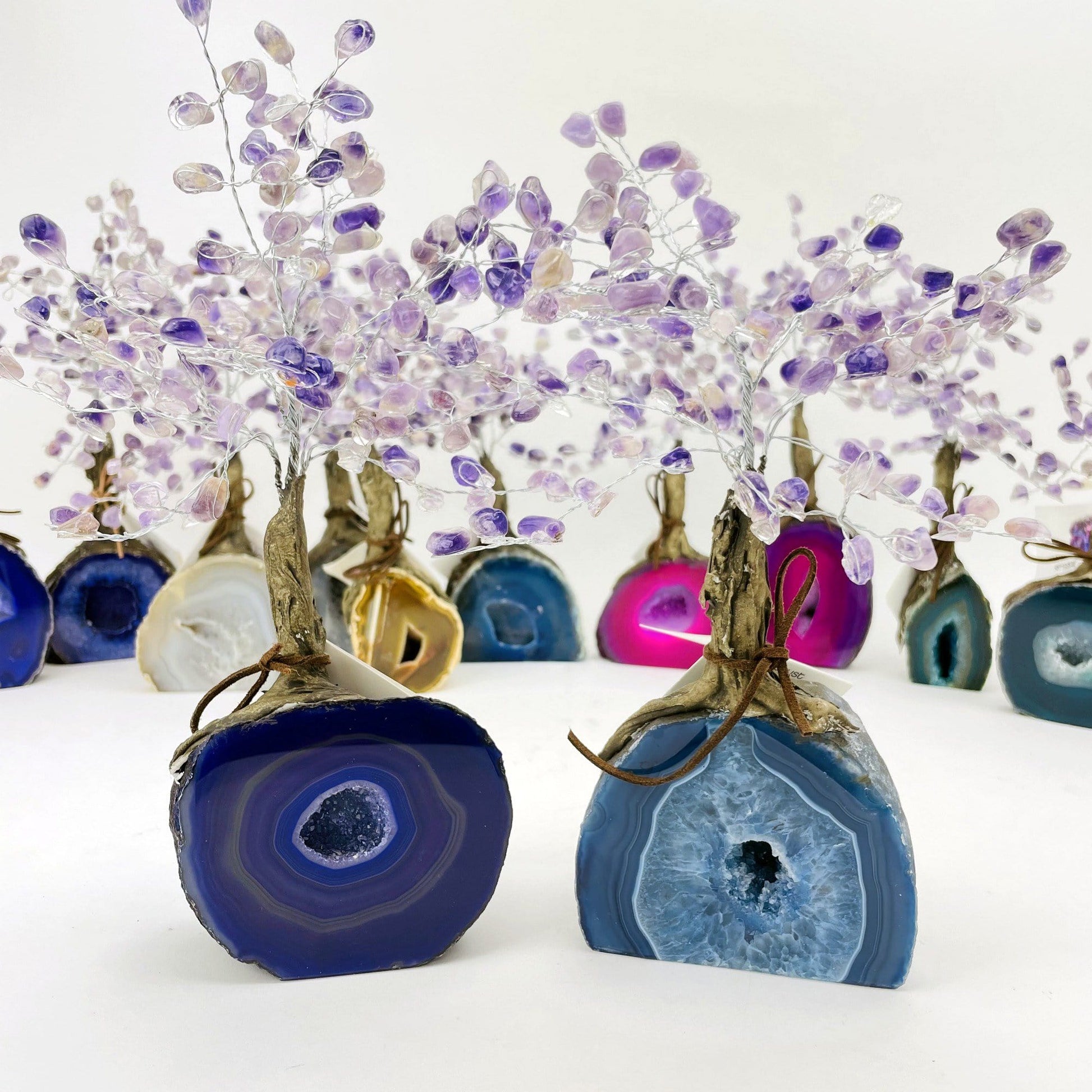 close up of the purple and blue base trees 
