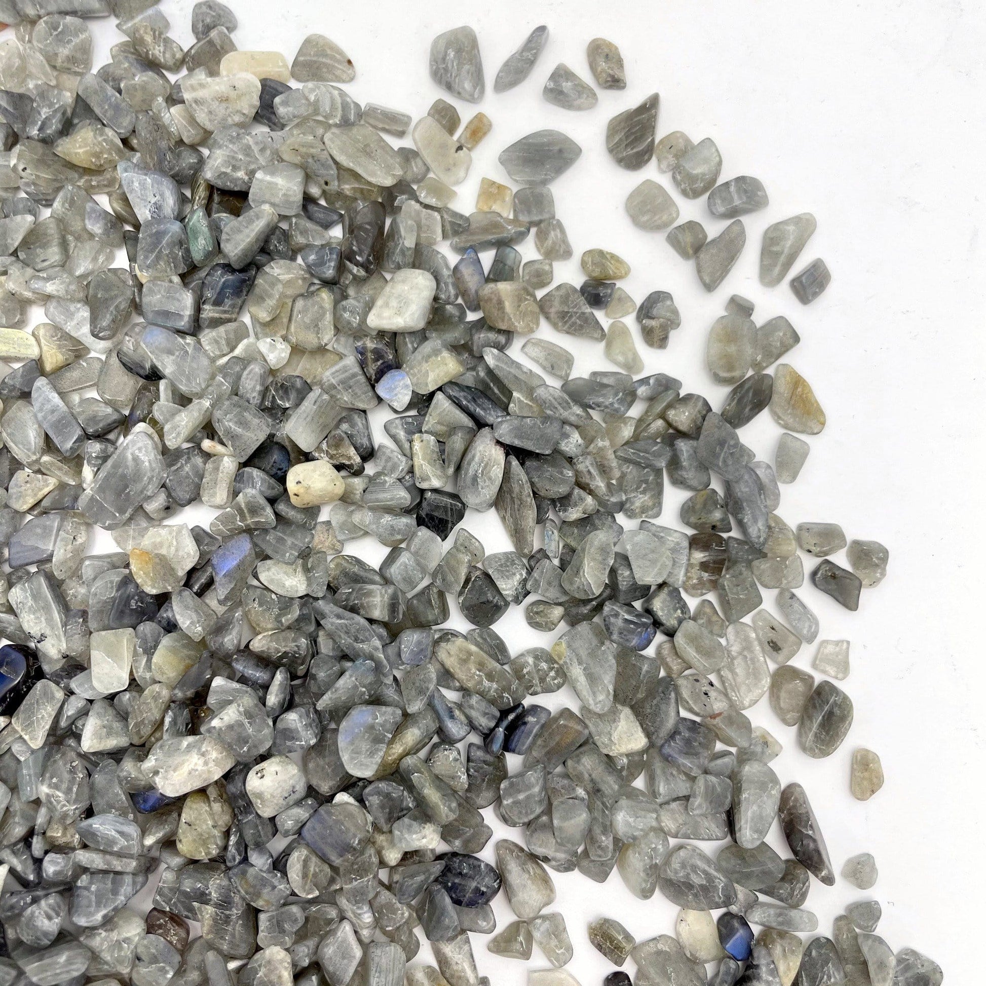 labradorite chips on white background