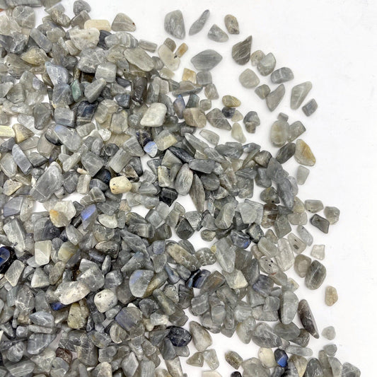 labradorite chips on white background