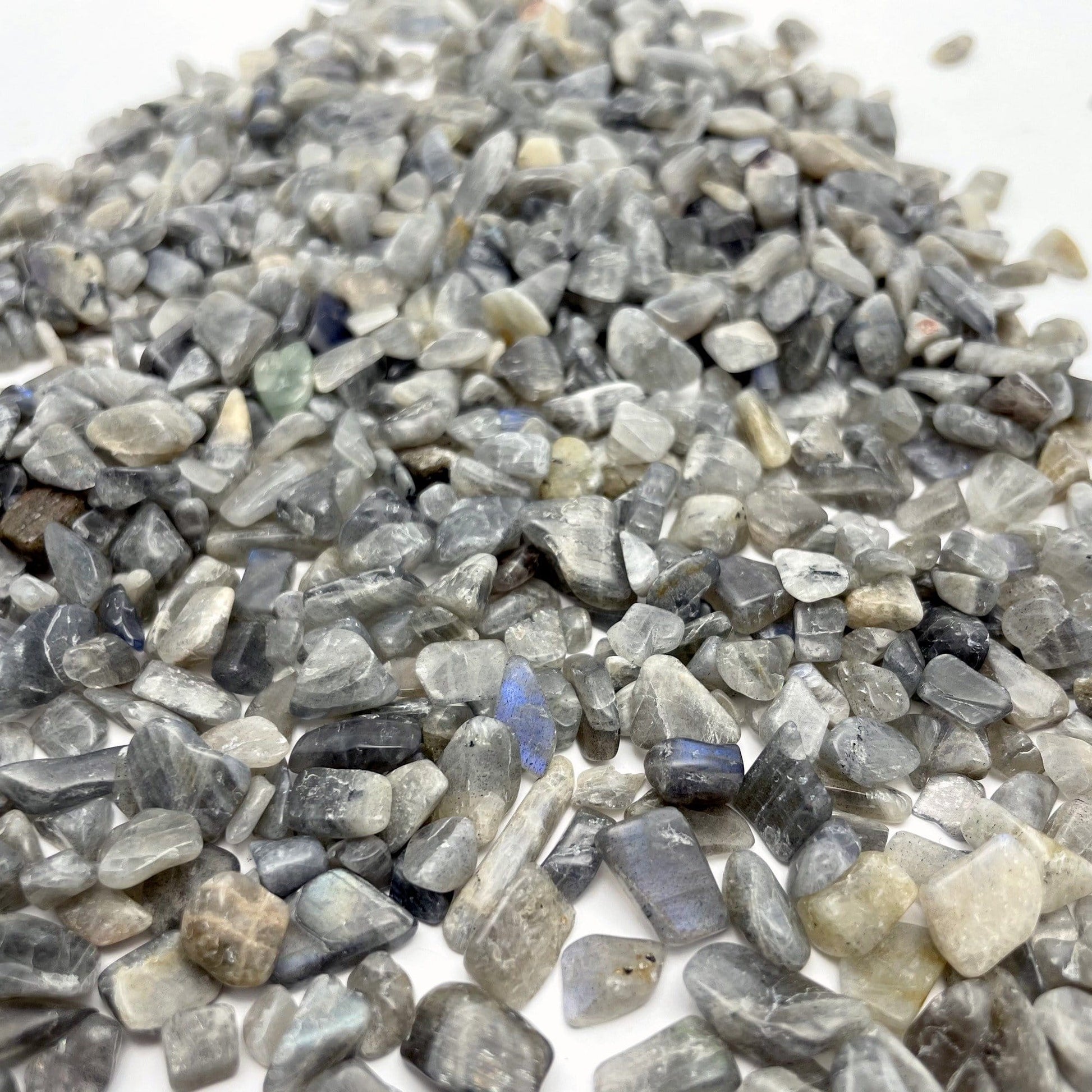 labradorite chips on white background