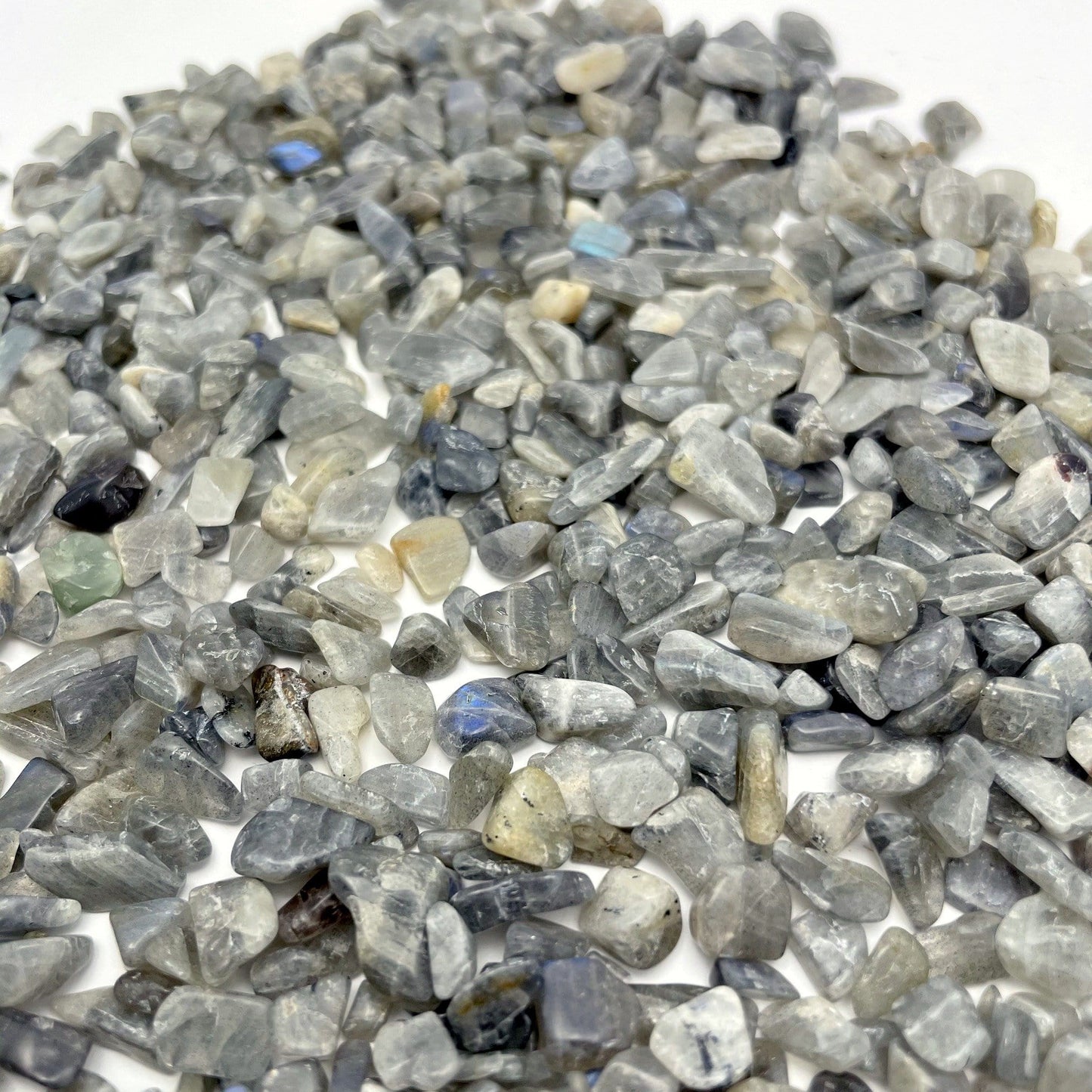 labradorite chips on white background