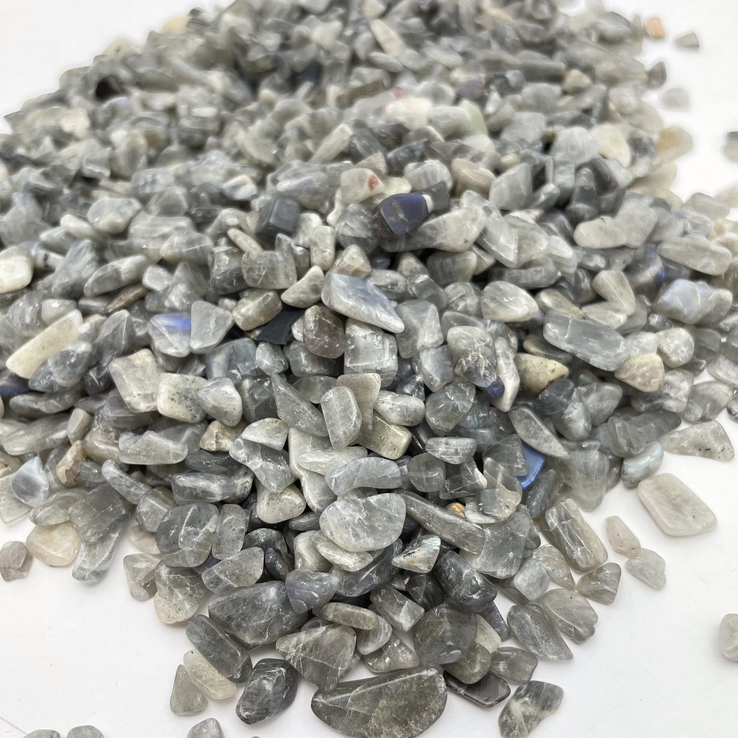labradorite chips on white background