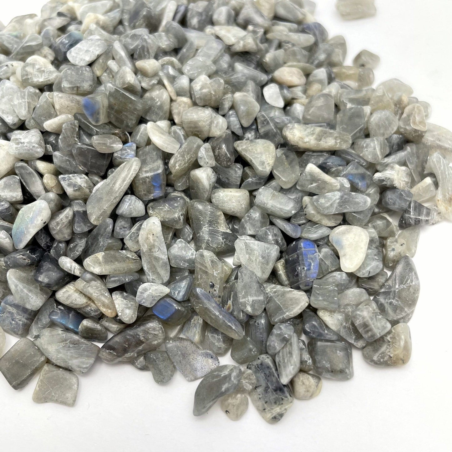 labradorite chips on white background