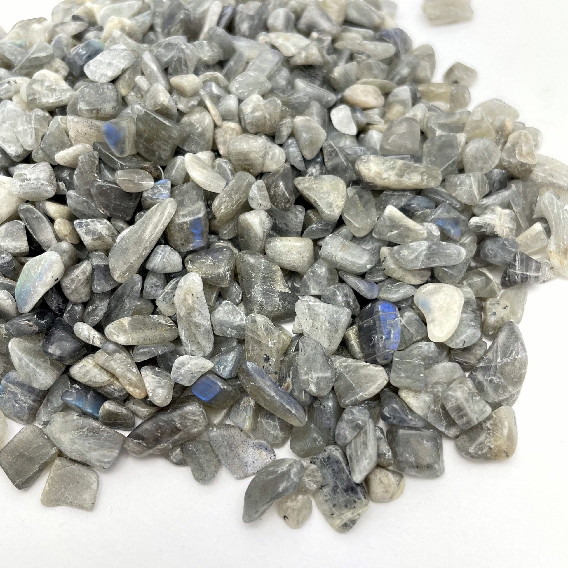 labradorite chips on white background